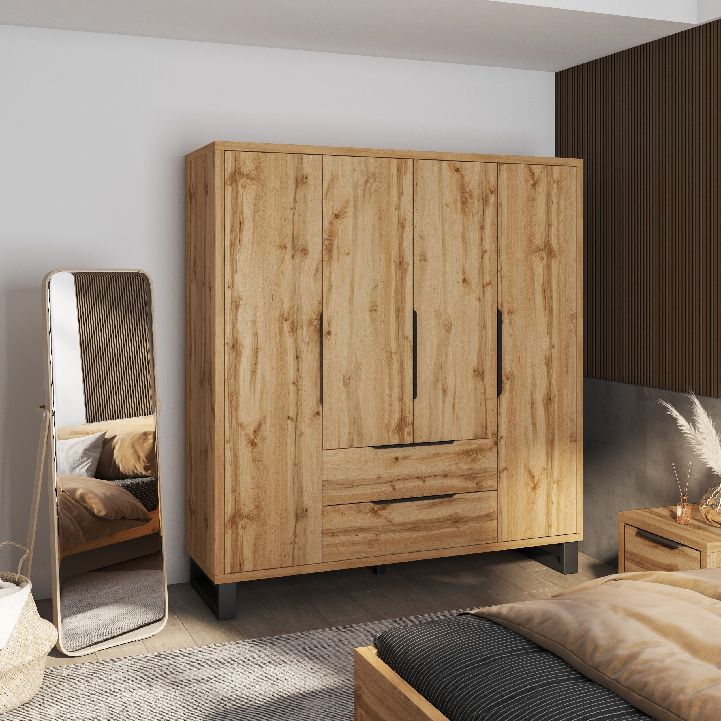 Home affaire Schlafzimmer-Set Bronne,Komplettschlafzimmer (Set,4-St), Schlafzimmer-Set, Schrank 191cm breit, 2xNachtische, Bett180/200cm