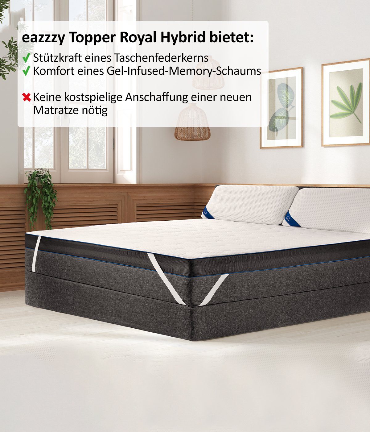 Genius, Topper eazzzy Royal Hybrid 2in1 Wende-Matratzentopper vers. Größen, Viscoseschaum, Matratzenauflage für Matratzen, Memory, Kaltschaum