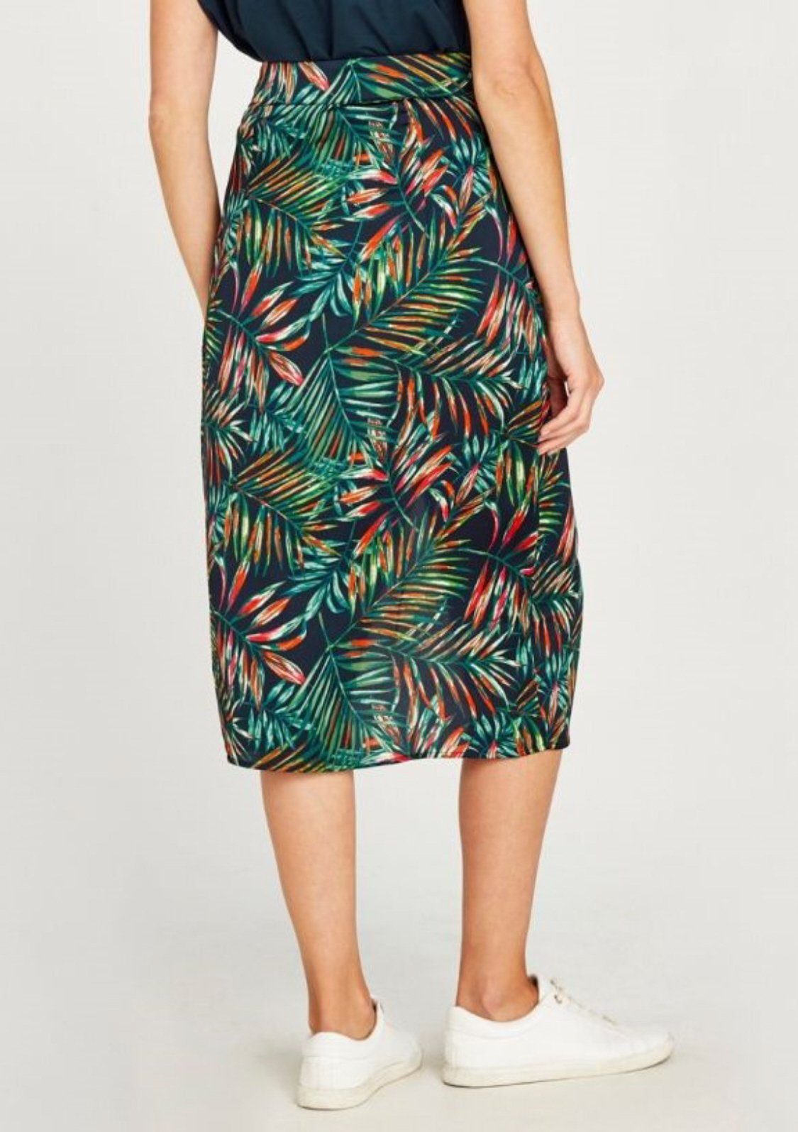 Damen Röcke Apricot Wickelrock Tropical Leaves Crepe Wrap Skirt (1-tlg) mit tollem Bindeband