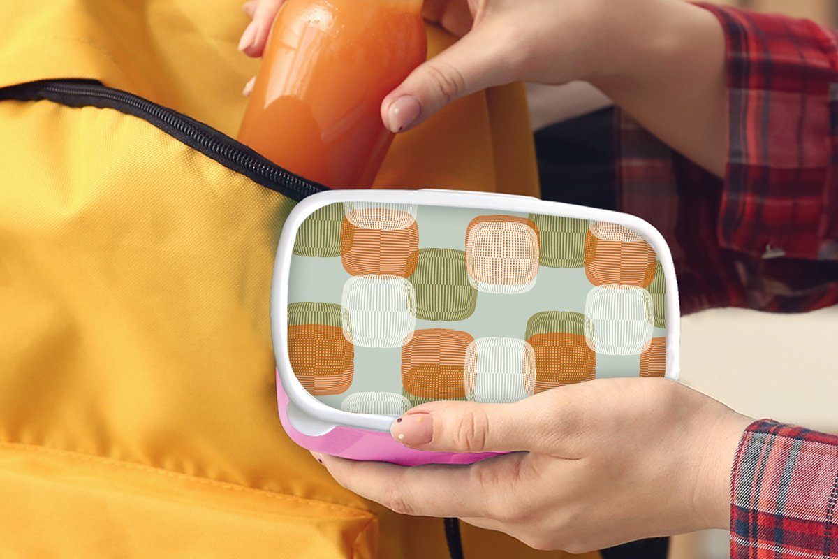 Kinder, (2-tlg), MuchoWow Mädchen, Snackbox, - Erwachsene, Retro Brotbox Muster für Kunststoff, Pastell, rosa Lunchbox Kunststoff - Brotdose