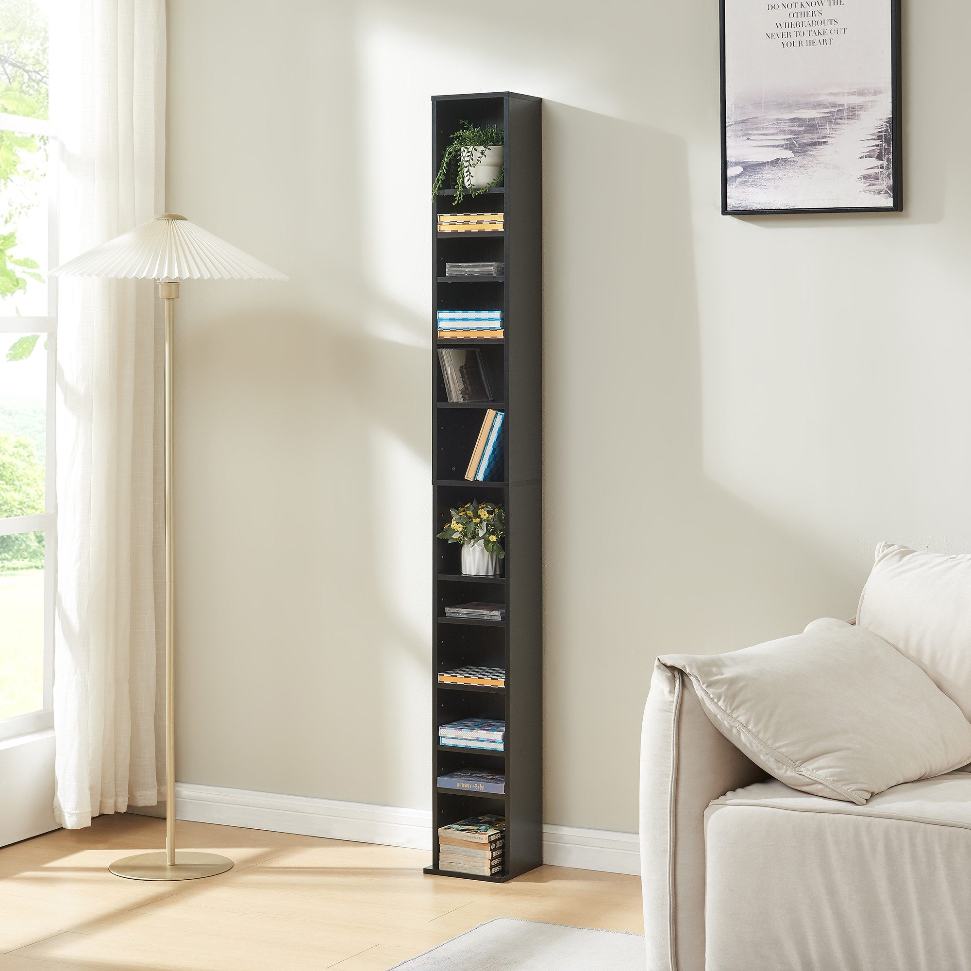 en.casa CD-Regal, »Tynset« 175x20x20 cm Standregal mit 12 Fächern Schwarz günstig online kaufen