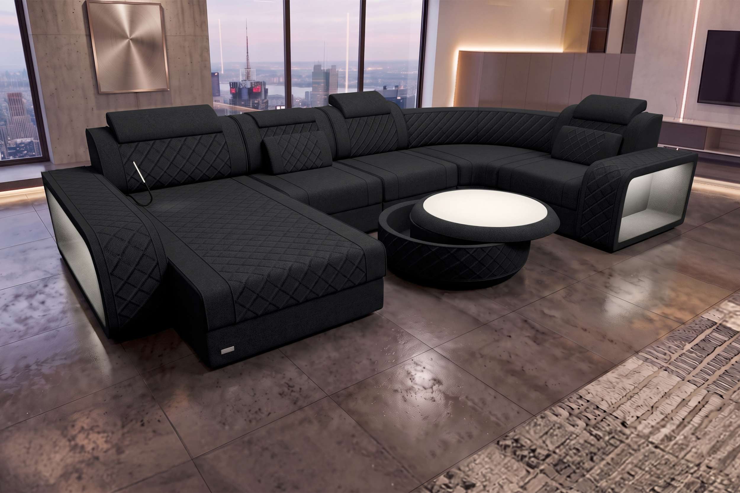 Sofa Dreams Wohnlandschaft Wohnlandschaft Berlin U Form Stoffsofa, Wohnlandschaft, U-Form, Polster Couch in U-Form mit LED, 2 Zierkissen inklusive