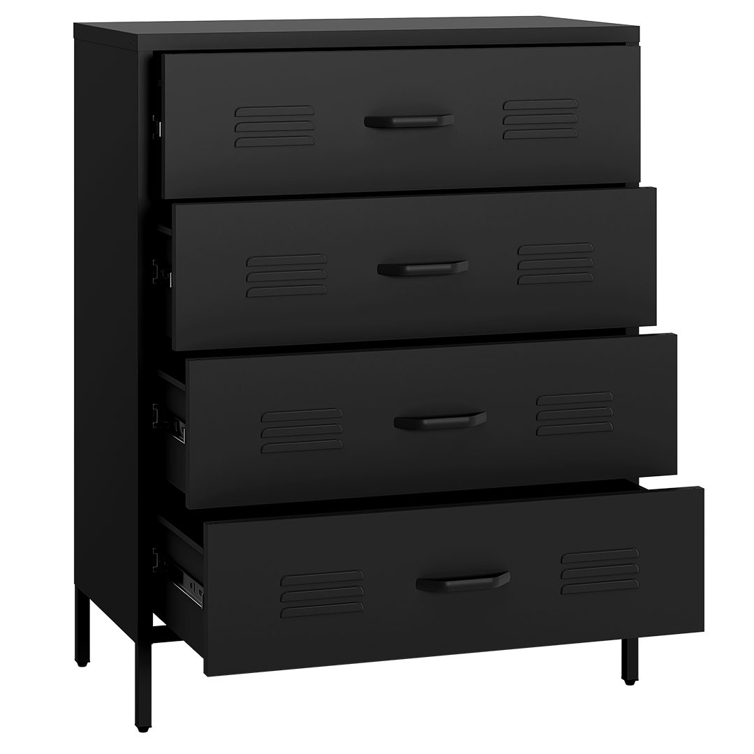 skølm Kommode Atria aus Metall (Schwarz), Sideboard mit 4 Schubladen, Metallschrank mit höhenverstellbaren Füßen