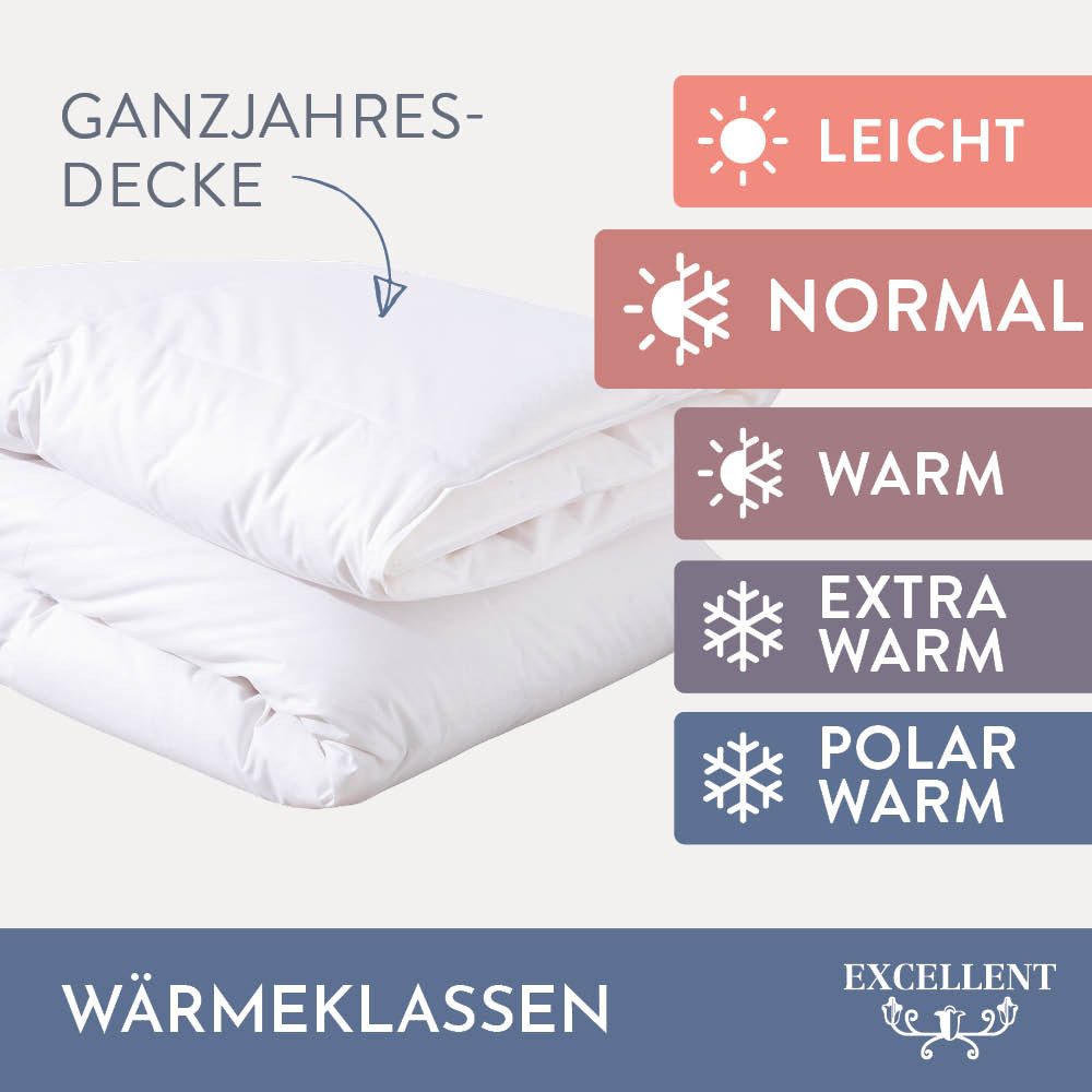 Excellent Gänsedaunenbettdecke Davos, Bettdecken für Sommer und Winter, Decke, Füllung: 100% Gänsedaunen, Bezug: 100% Baumwolle, Bettdecke 135x200 cm, 155x220cm und weitere Größen, Made in Germany