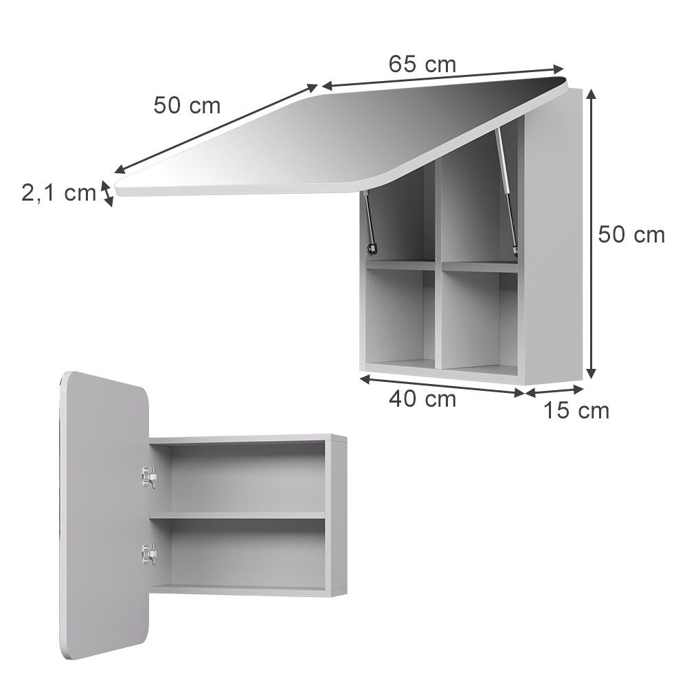 Vicco Badezimmerspiegelschrank Zino, Weiß, 65 x 50 cm mit Regalen (1-St)