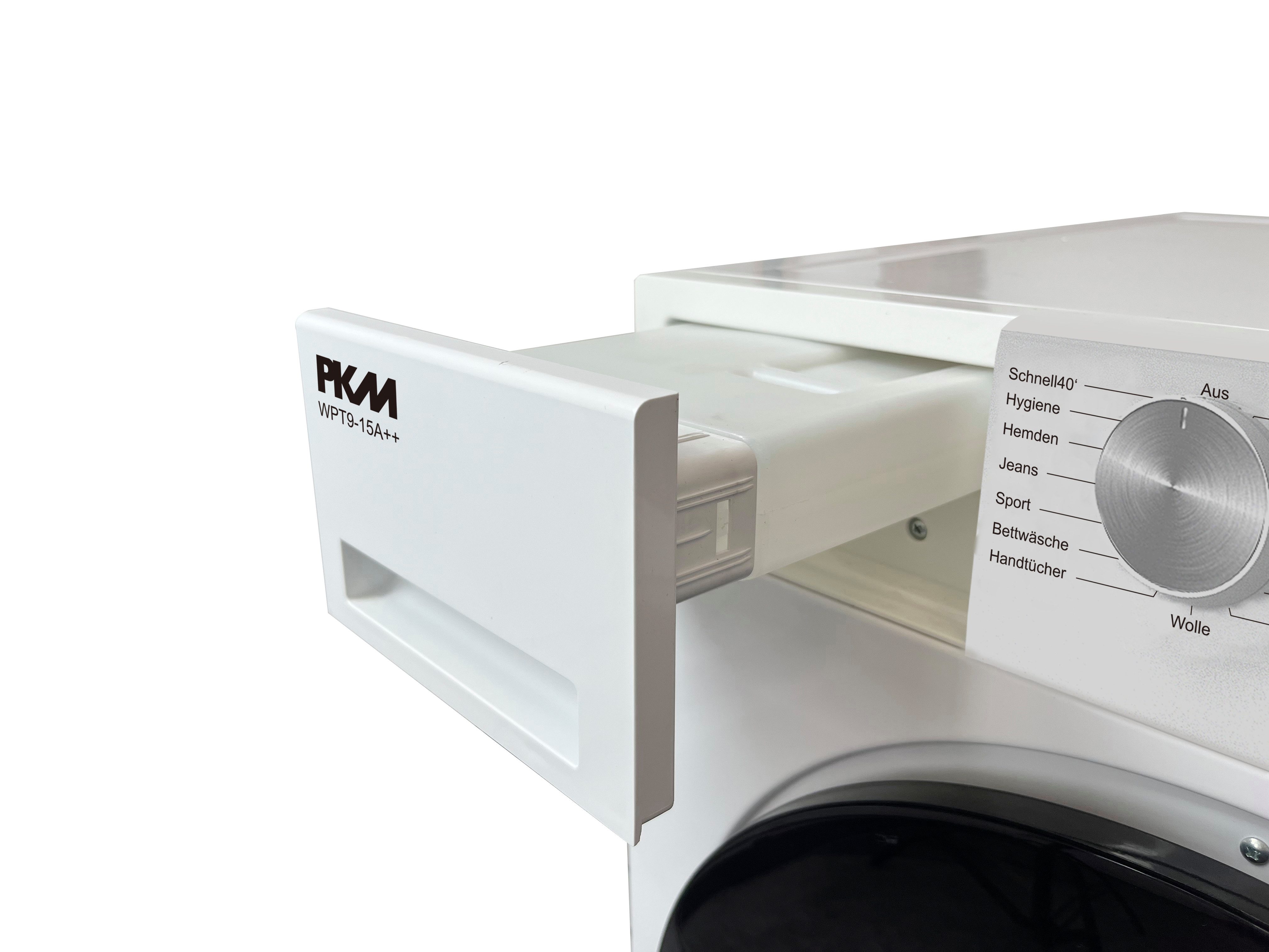 PKM Wärmepumpentrockner WPT9-15A++, Knitterschutz, Feuchtigkeitssensor, Höhenverstellbare Füße