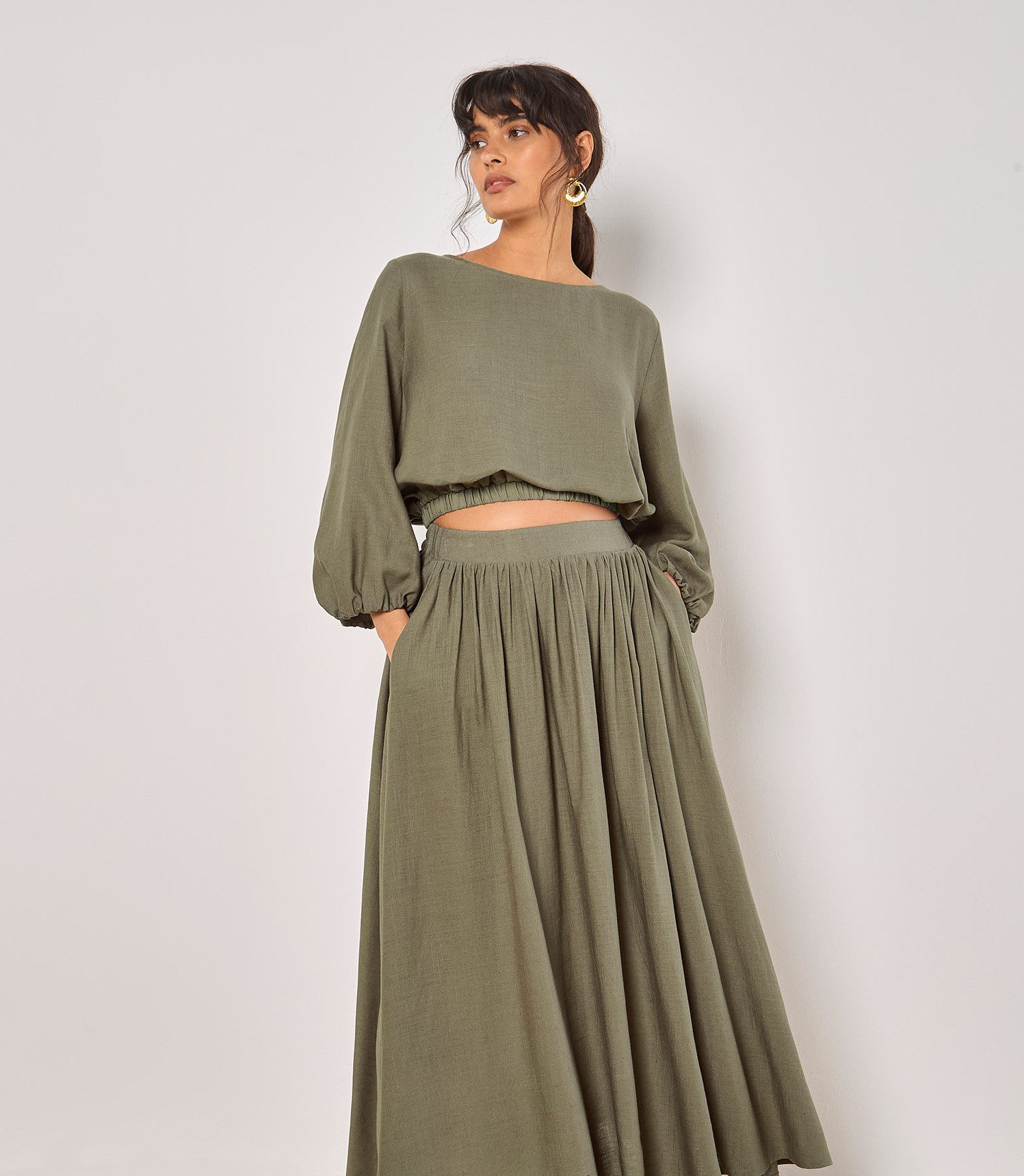 Apricot Fledermausshirt Crop-Top mit Ballonärmeln
