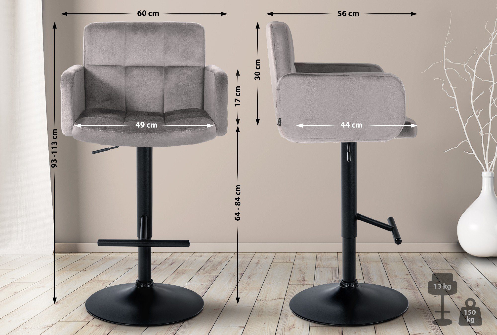 CLP Barhocker Los Angeles Samt, höhenverstellbar und drehbar günstig online kaufen