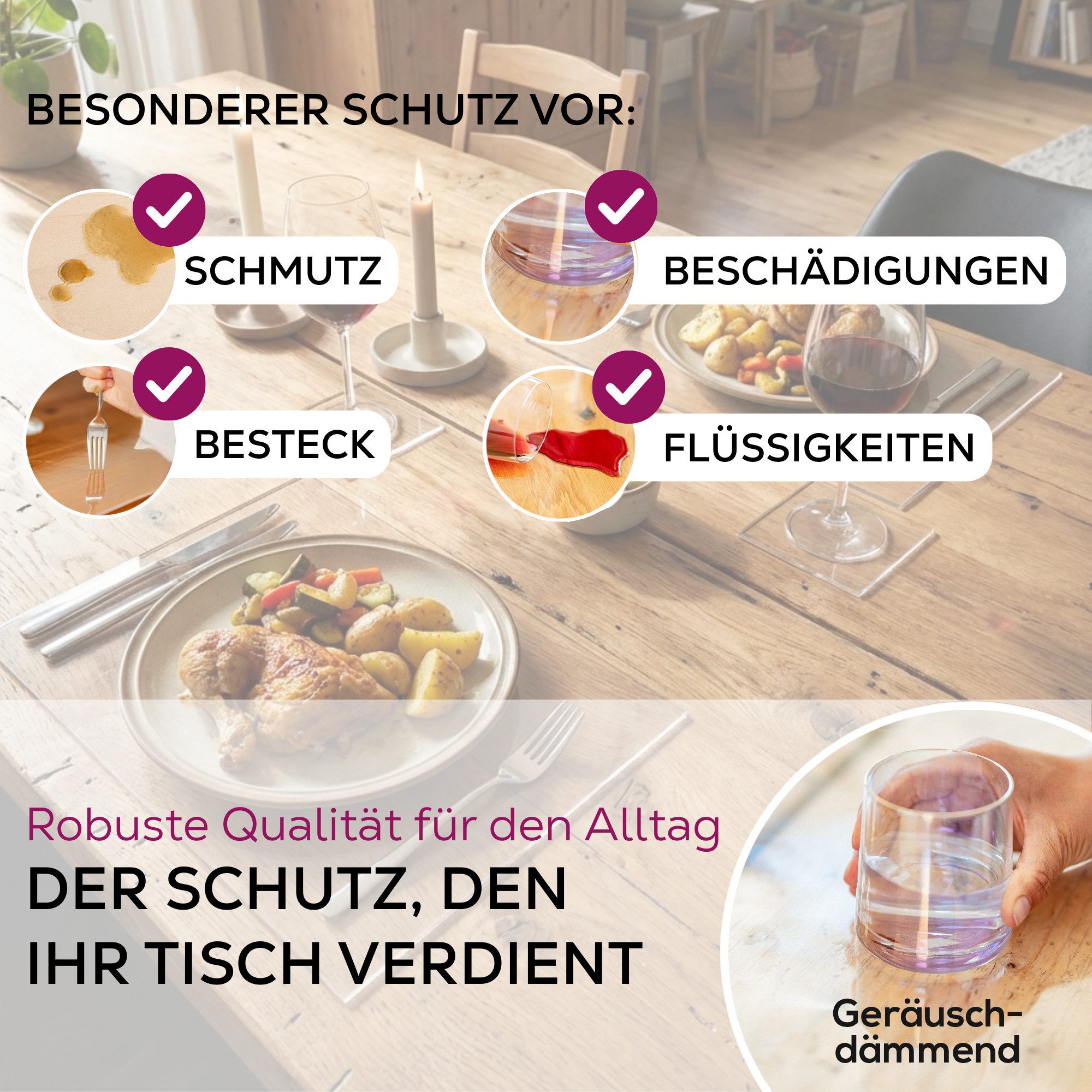 Beautex Platzset, Tischsets, Tischschutz transparent, leicht mattiert, Set wählbar, (6-St), abwischbar, 1,6 mm Dicke, robust, langlebig, rutschfest, reißfest