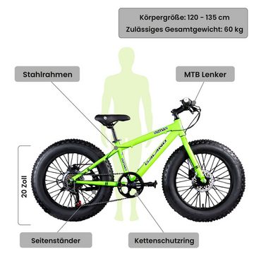 Galano Mountainbike Fatman 4.0, 7 Gang, Kettenschaltung, Kinderfahrrad ab 6 Jahre Jungen Mädchen 120 - 135 cm Fatbike MTB Bike