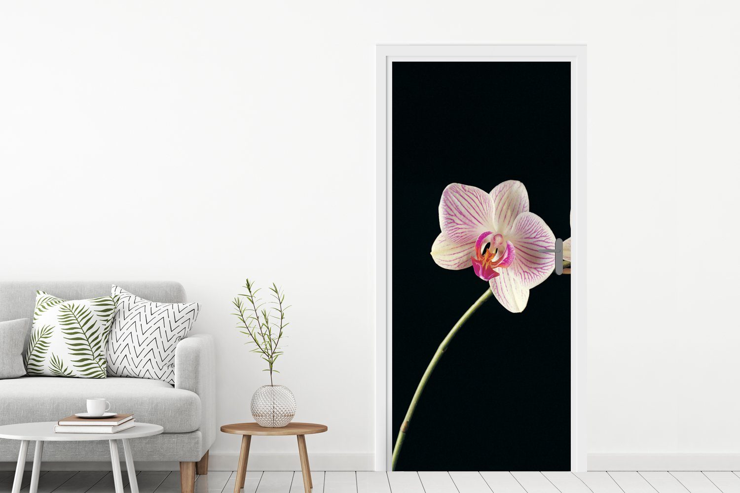 MuchoWow Türtapete Orchidee - St), 75x205 - Knöpfe, cm (1 Matt, Schwarz bedruckt, Türaufkleber, - Tür, - Rosa für Fototapete Blumen