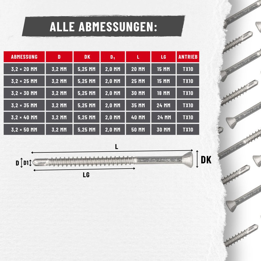 SCREWREBEL Terrassenschraube Dielenschrauben mit Innensechsrund Edelstahl A2 – TX10 – Teilgewinde, Bohrspitze – 60° Zierkopf – 200 Stück – Bild 5 von 5
