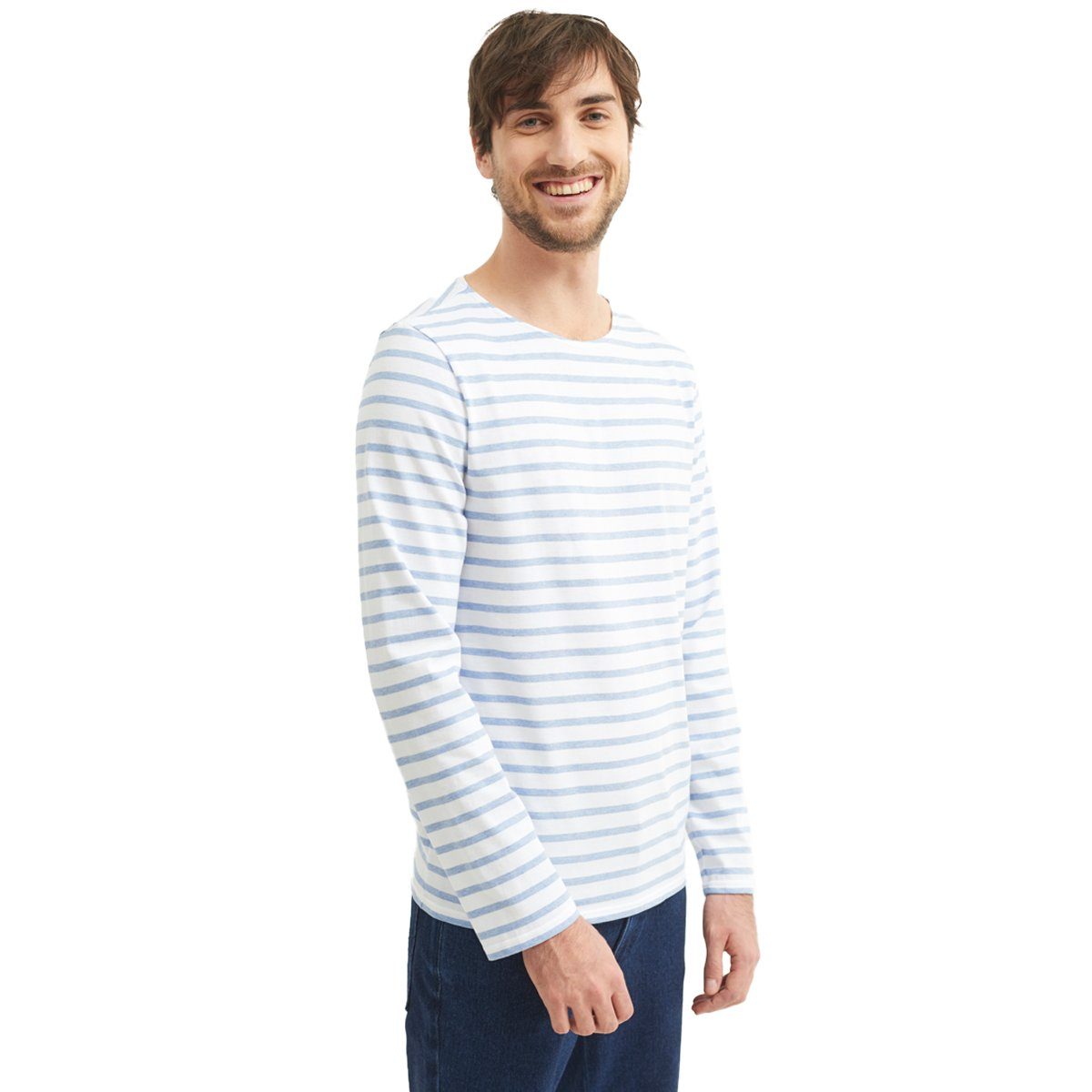 Saint James Langarmshirt Minquiers Unisex Shirt Streifen mit 9858 aus Baumwolle Blau-Beige(51) Modern