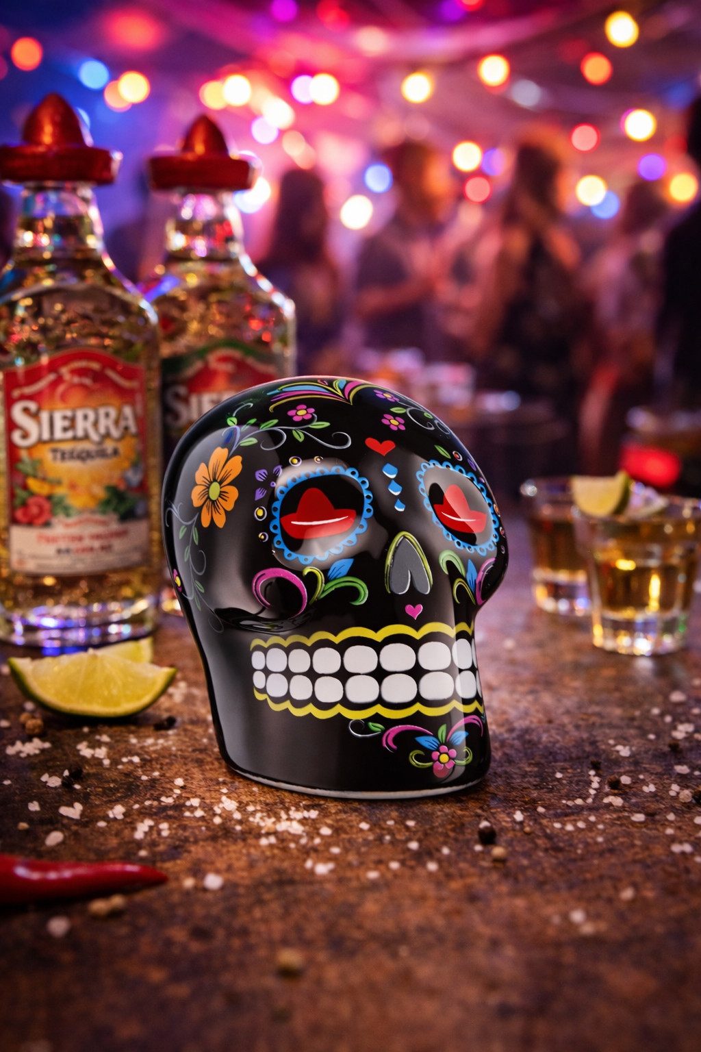 Sierra Tequila Gläser-Set Sierra Tequila Salz- & Zimtstreuer Skull Schwarz mit Sierra Logo, 1-tlg.