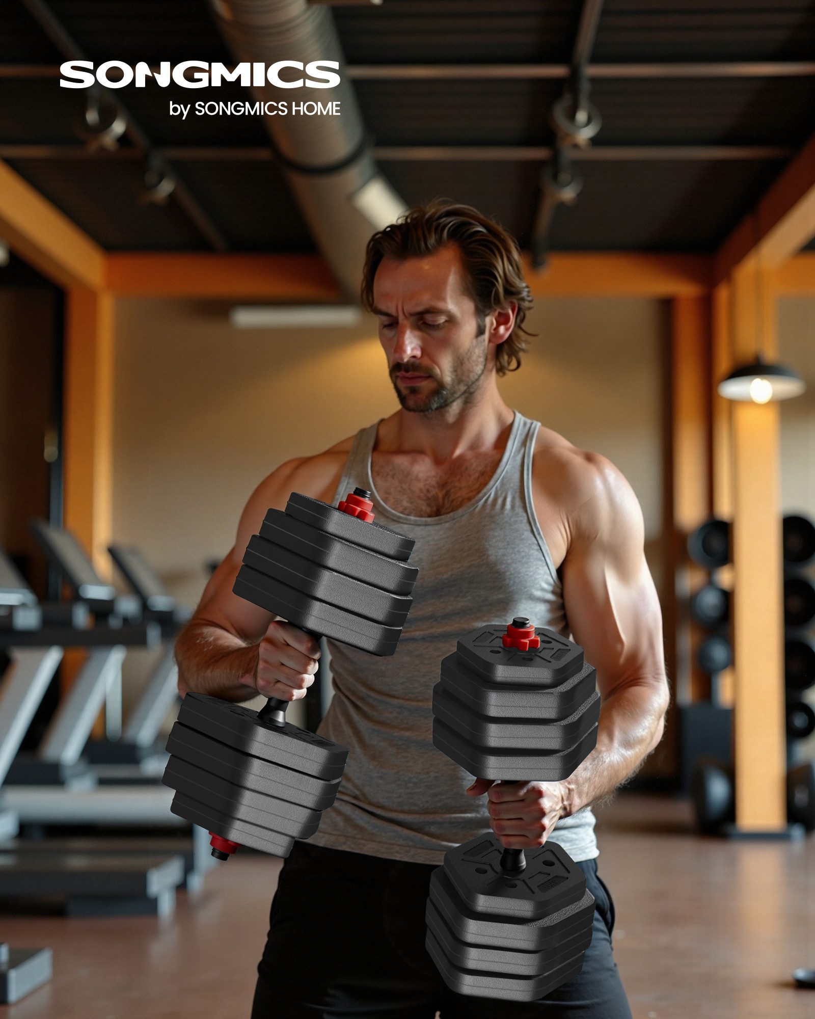 SONGMICS Hantel-Set Hanteln mit Verbindungsstange, Hexagon, Kurzhantelset, für Workout, Fitnesstraining, Gewichtheben für Zuhause, Fitnessstudio