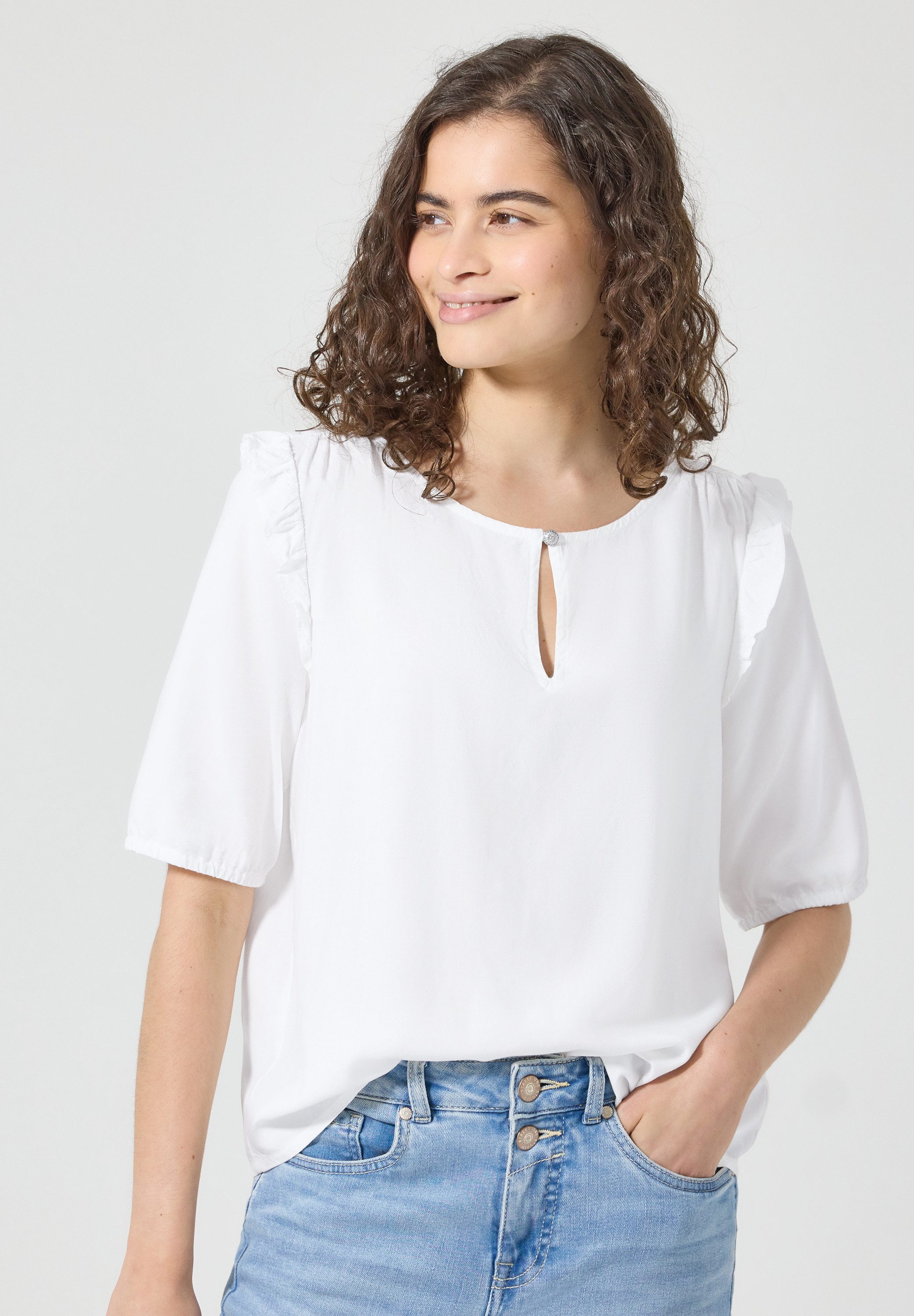 STREET ONE STUDIO Kurzarmbluse mit Cut-Out Detail