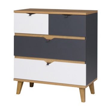 Lomadox Jugendzimmer-Set MARIBOR-132, (Sparset, 4-St), Kleiderschrank Schreibtisch Wandboard Kommode Eiche weiß graphit