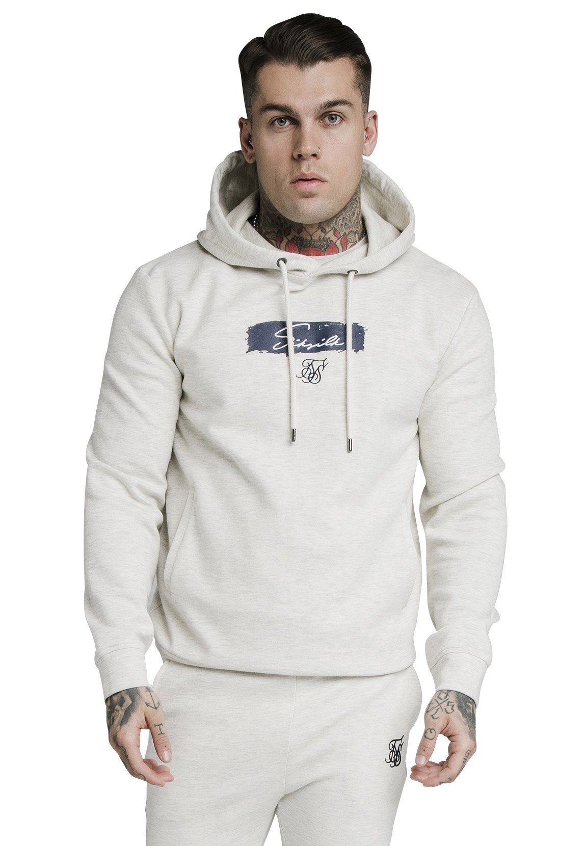 Siksilk Hoodie SikSilk Herren Hoodie OVERHEAD HOODIE SS-17209 Light Grey Beige Grau