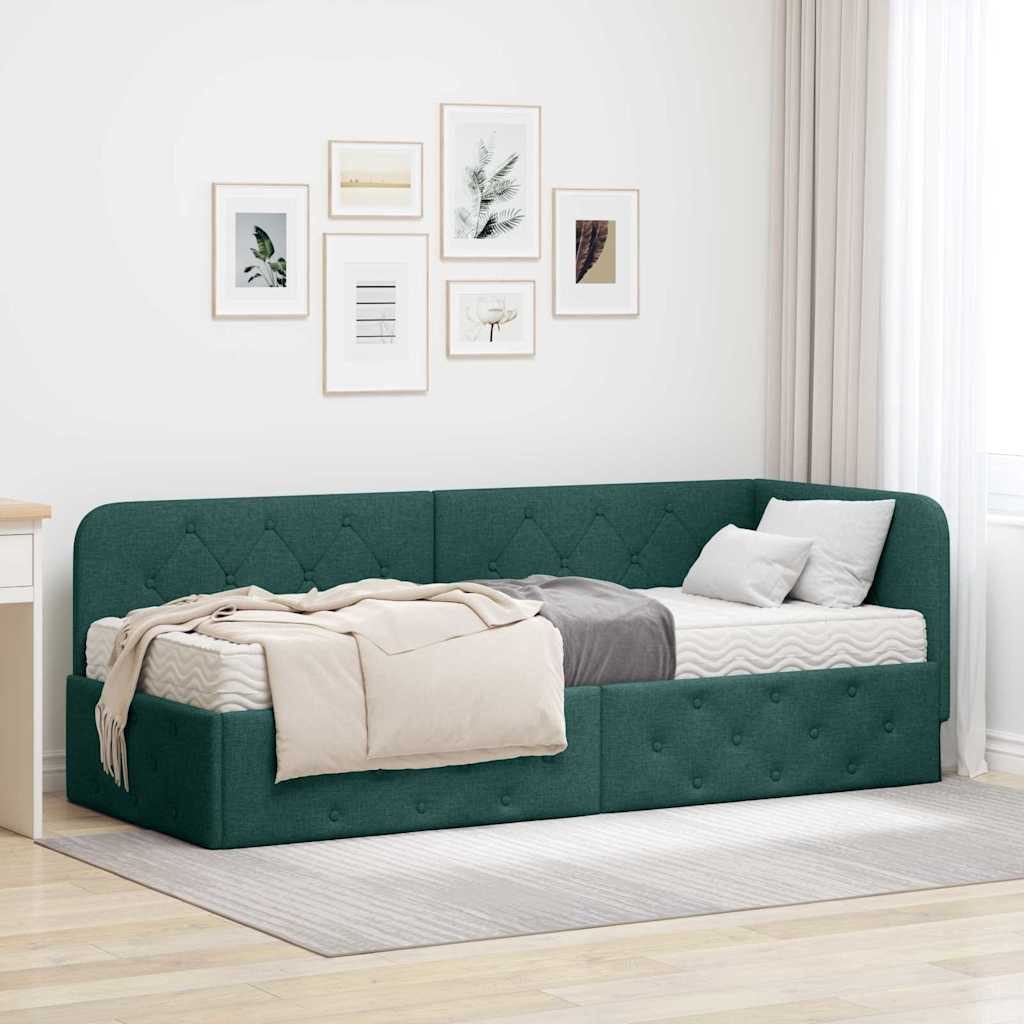 furnicato Daybed Eckbettgestell 80 x 200 cm Dunkelgrün, Umkehrbares Kopfteil Tagessofa mit Matratze für das Gästezimmer