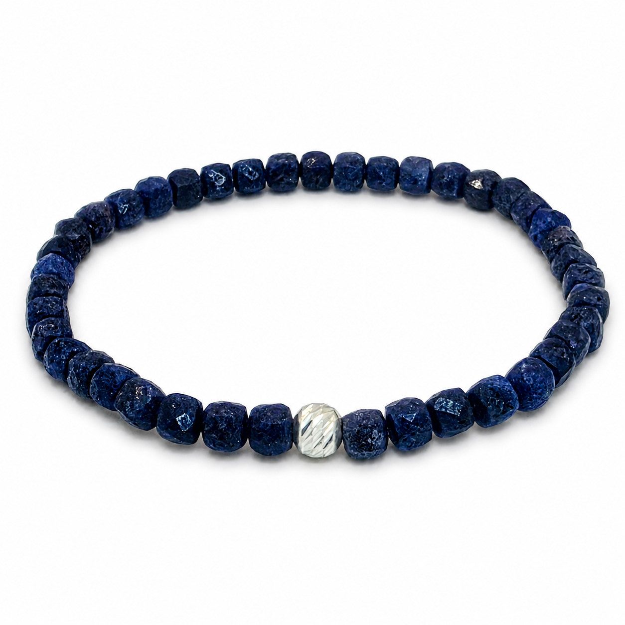 M-Punkt24 Armband Damen Armband 100% Echter Edelstein (SAPHIR, Natur, 925 Echt-Silber-Verschluss), Gummizug, inkl. Etui, SONDERPREIS wegen Produkt-Neuheit
