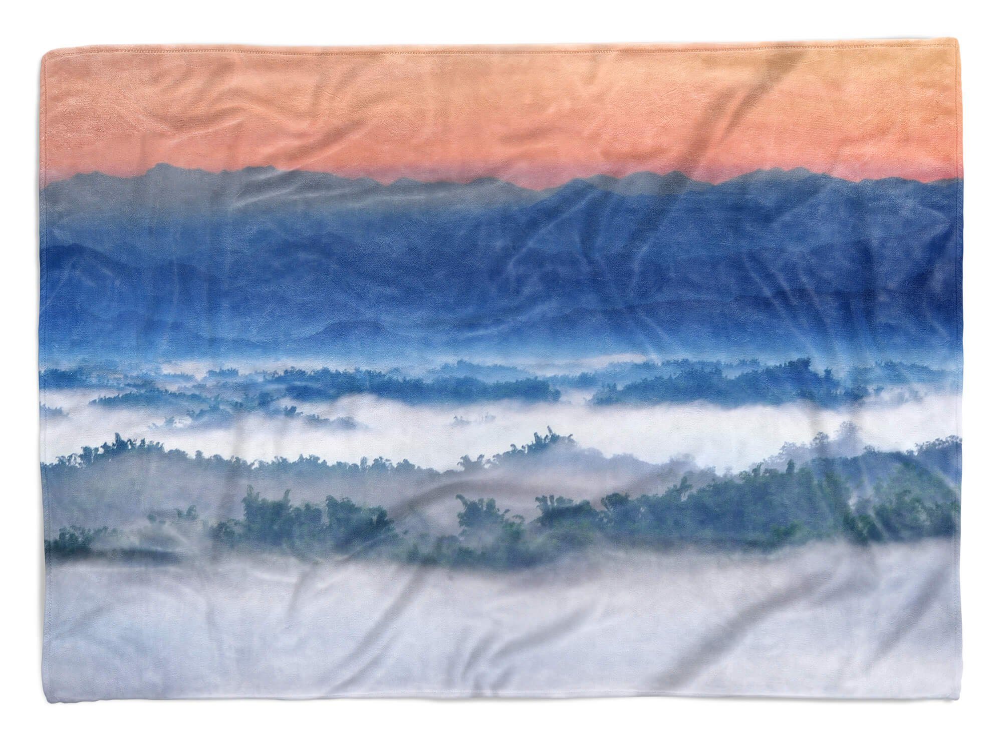 Kuscheldecke Baumwolle-Polyester-Mix Strandhandtuch Bäume Natur, Fotomotiv Handtücher Sinus (1-St), Handtuch Saunatuch Bergkette Nebel mit Art Handtuch