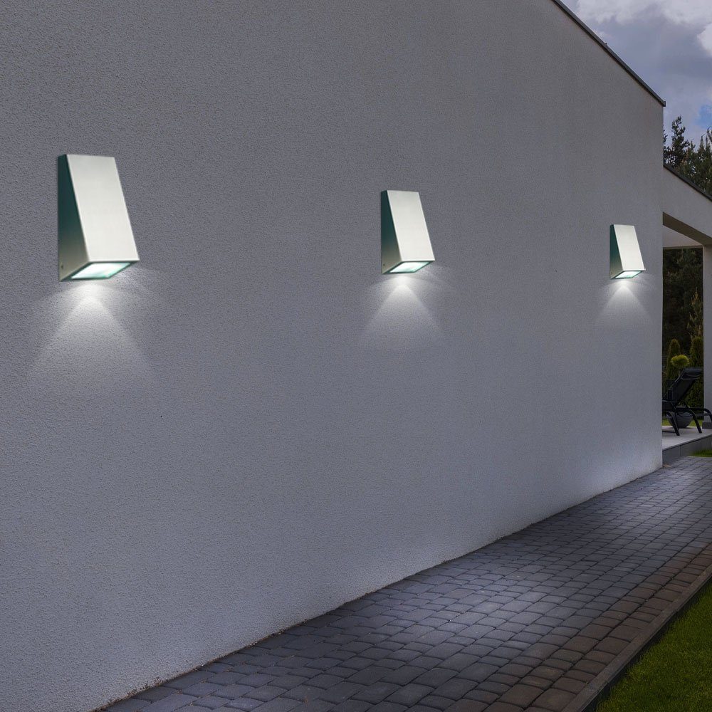 etc-shop Außen-Wandleuchte, inklusive, Wand Warmweiß, Fassaden 4er Lampen Leuchtmittel Außen Set Edelstahl Beleuchtung LED Garten