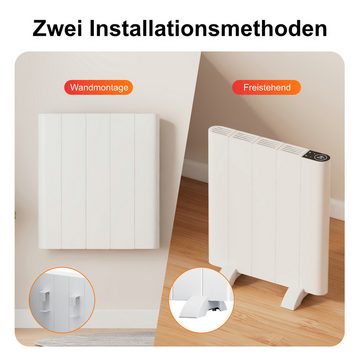 EMKE Elektro-Heizkörper 700W Weiß Flachheizkörper Aluminium Stehend/wandmontierbar, Wifi-Steuerung LCD-Display Timing-Funktion Elektroheizung