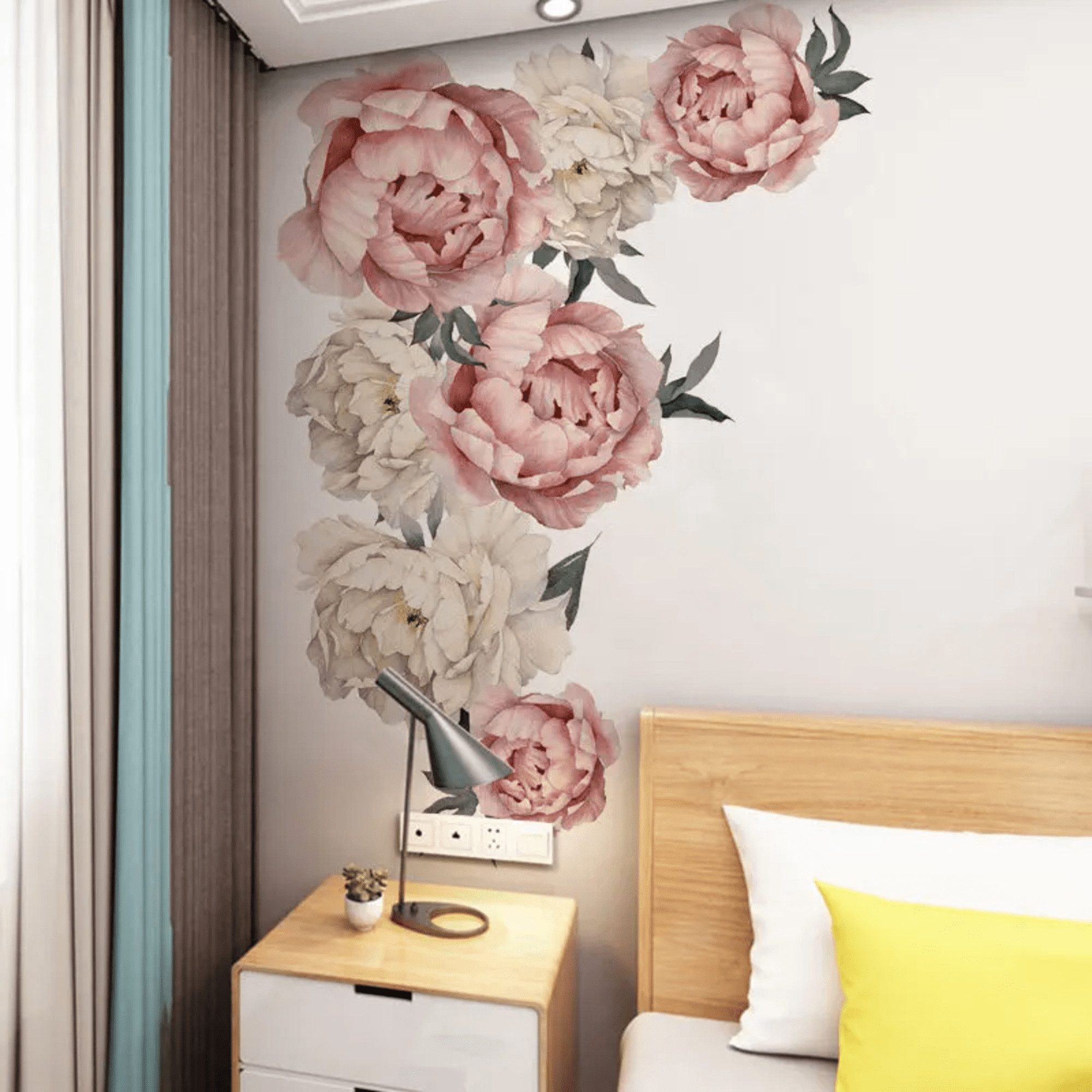 Montegoni Wandtattoo Pfingstrose Rosenblüten Wandsticker (Wandaufkleber Deko für Wohnzimmer,Mädchenzimmer), wasserdichte abnehmbare