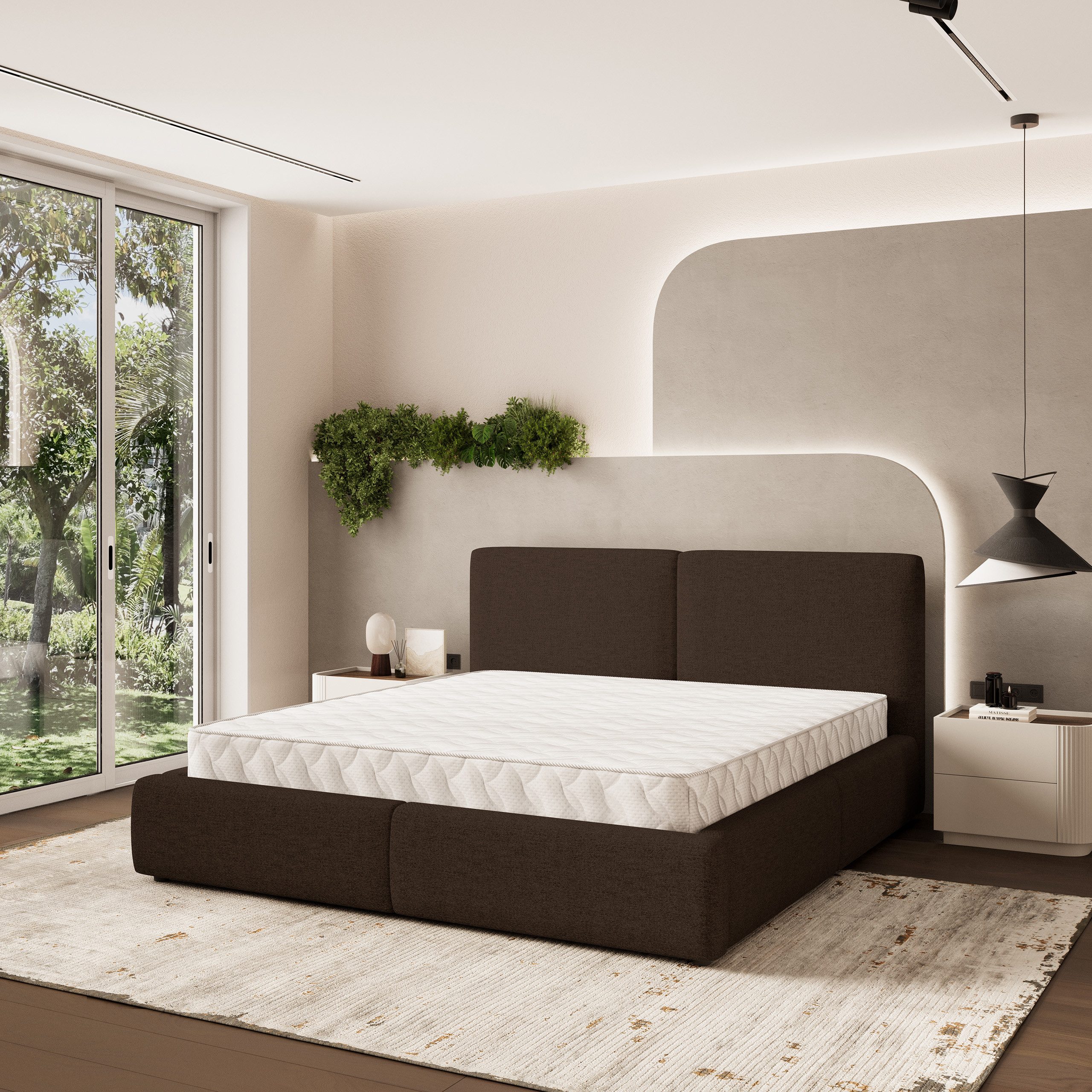 Masseno Polsterbett FELURO 200x200 cm braun (mit Bettkasten und Lattenrost)