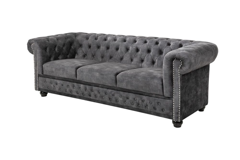riess-ambiente 3-Sitzer CHESTERFIELD 205cm grau, Einzelartikel 1 Teile, Wohnzimmer · Sofa · Samt · Federkern