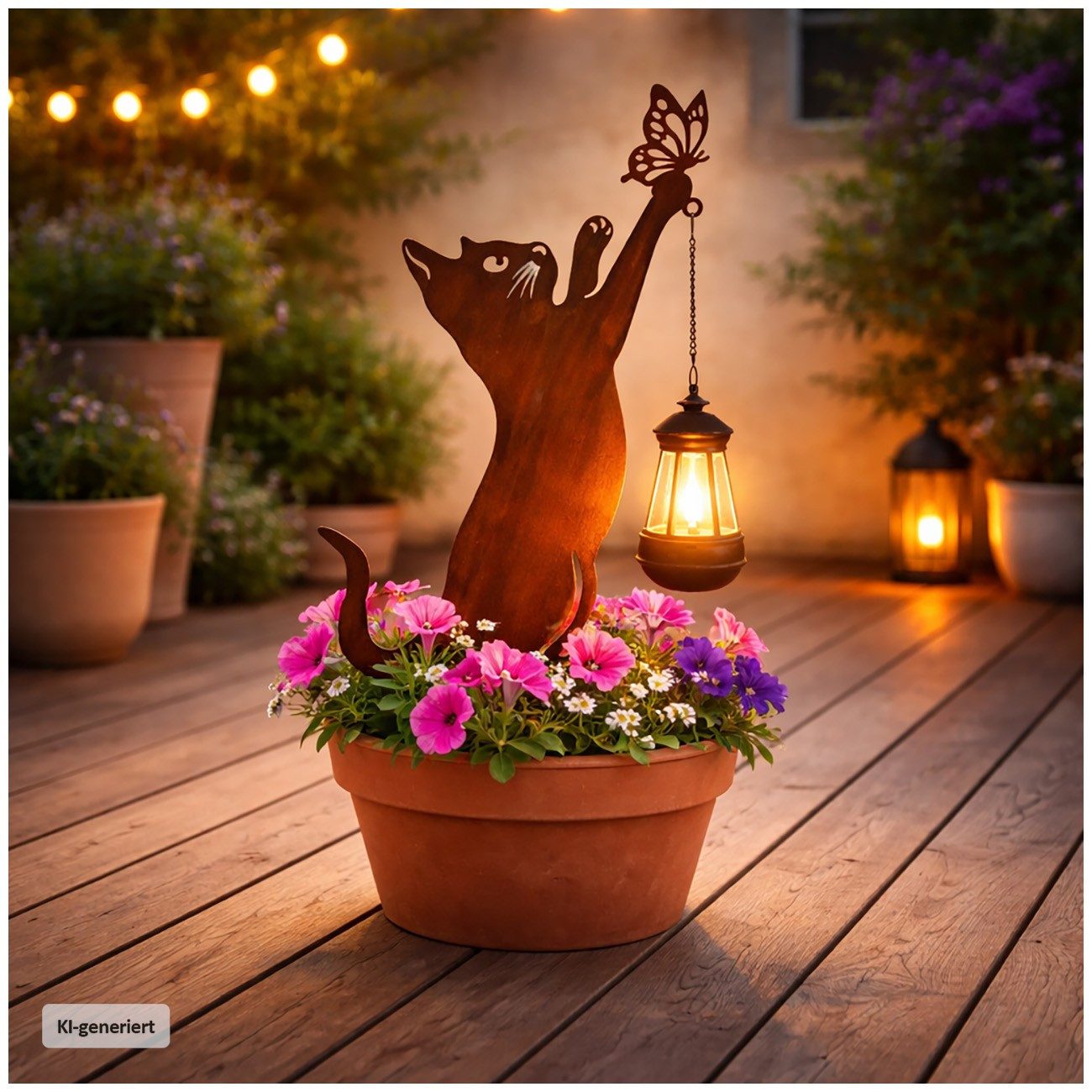 HTI-Living Gartenfigur Gartenstecker Katze Metall Rostoptik mit Lampe dekorative Gartendeko, (1 Stück, 1 Gartenstecker ohne Dekoration) – Bild 5 von 5