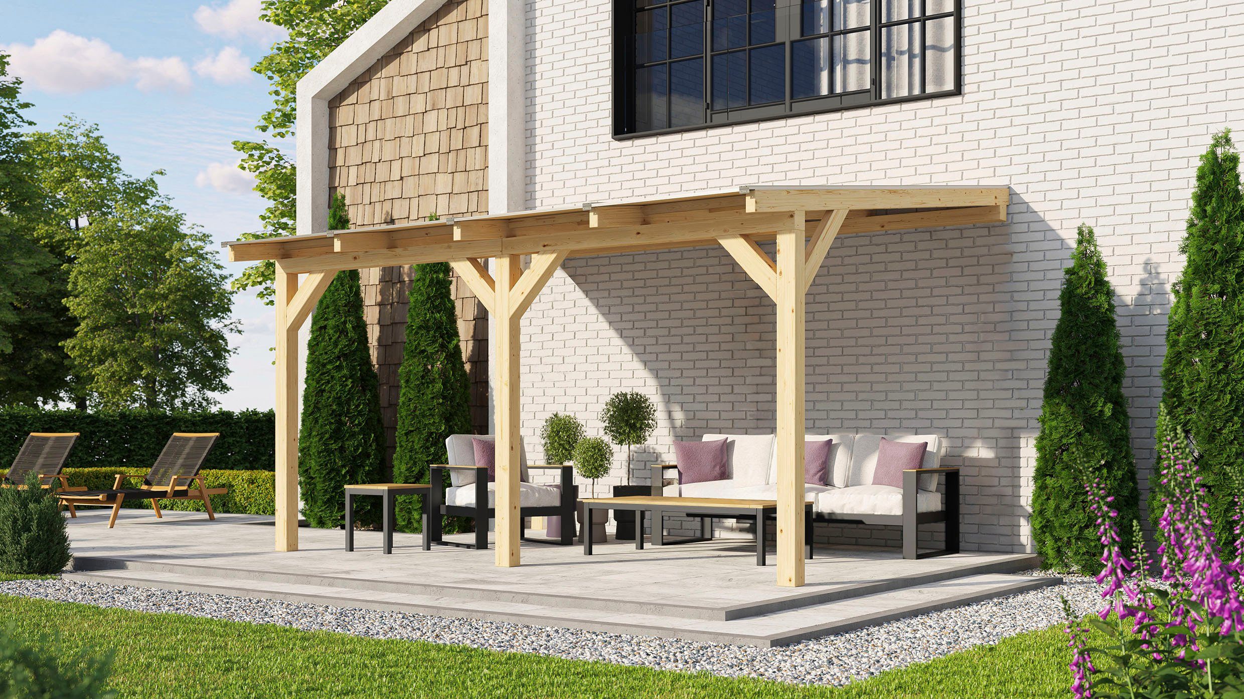 weka Terrassendach, Terrassenüberdachung aus verzugssteifem Leimholz, BxT: 348x322 cm, direkt farblich behandelbar, inkl. Befestigungs- und Dichtungsmaterial