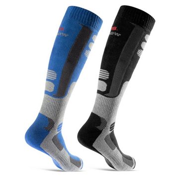 sockenkauf24 Skisocken 2 Paar Ski Strümpfe Herren & Damen Ski Socken lang (Schwarz/Blau, 43-46) Atmungsaktiv - 42816