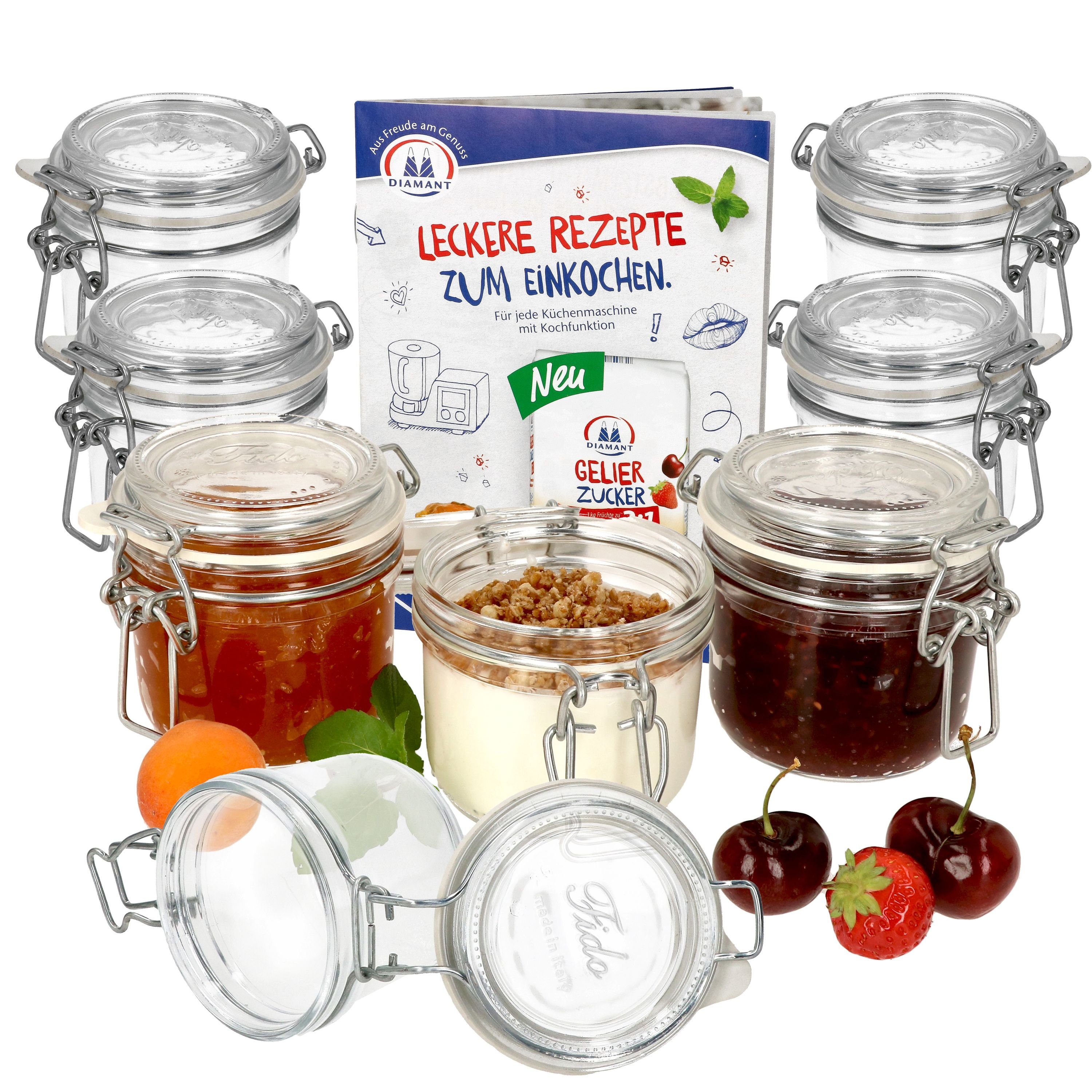 Bormioli Rocco Vorratsglas 8er Set Fido 0,2L Joghurtglas mit Rezeptheft Küchenmaschine, Glas