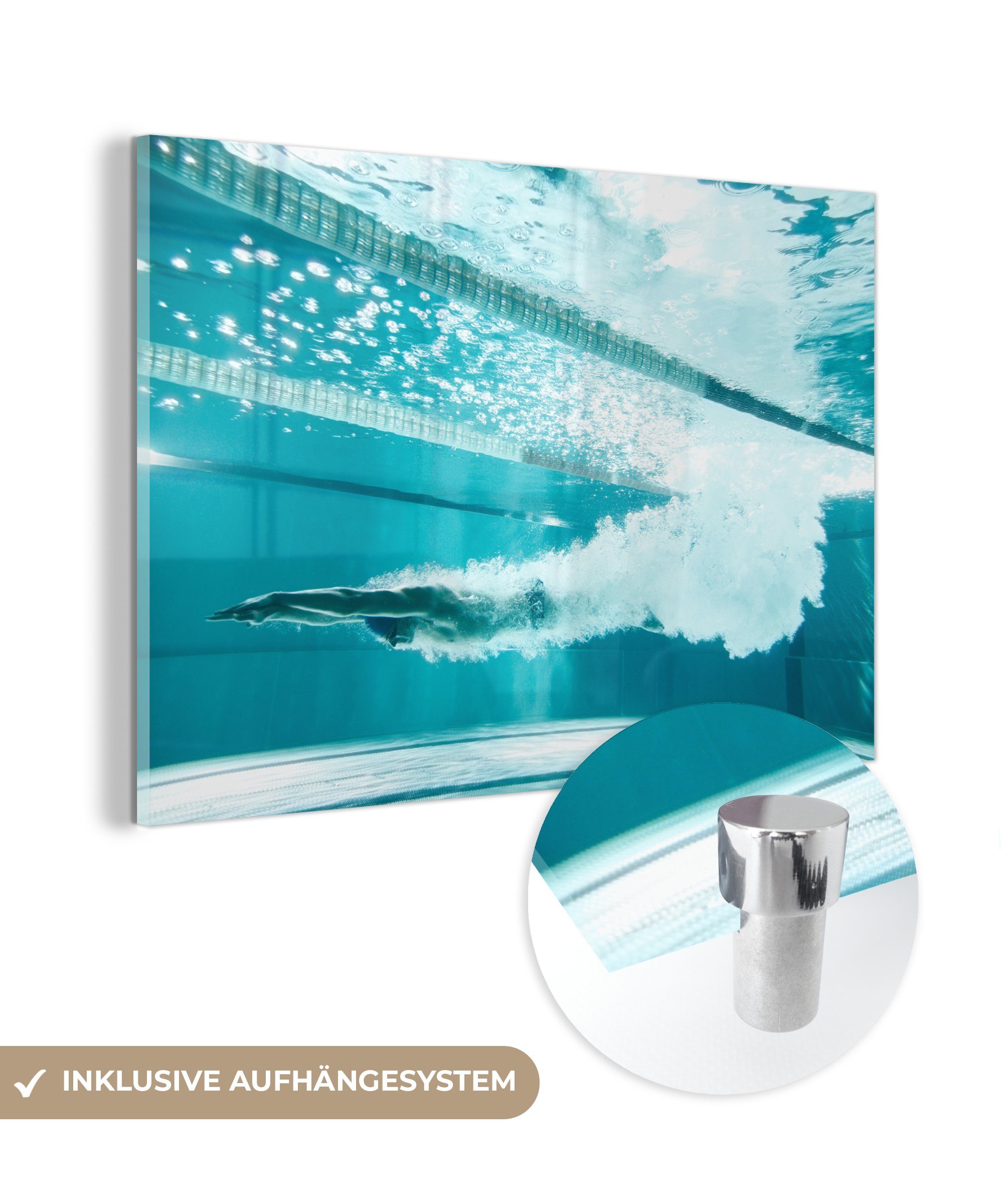 MuchoWow Acrylglasbild Tauchen - Wettkampfschwimmen - Schwimmbad, (1 St), Acrylglasbilder Wohnzimmer & Schlafzimmer