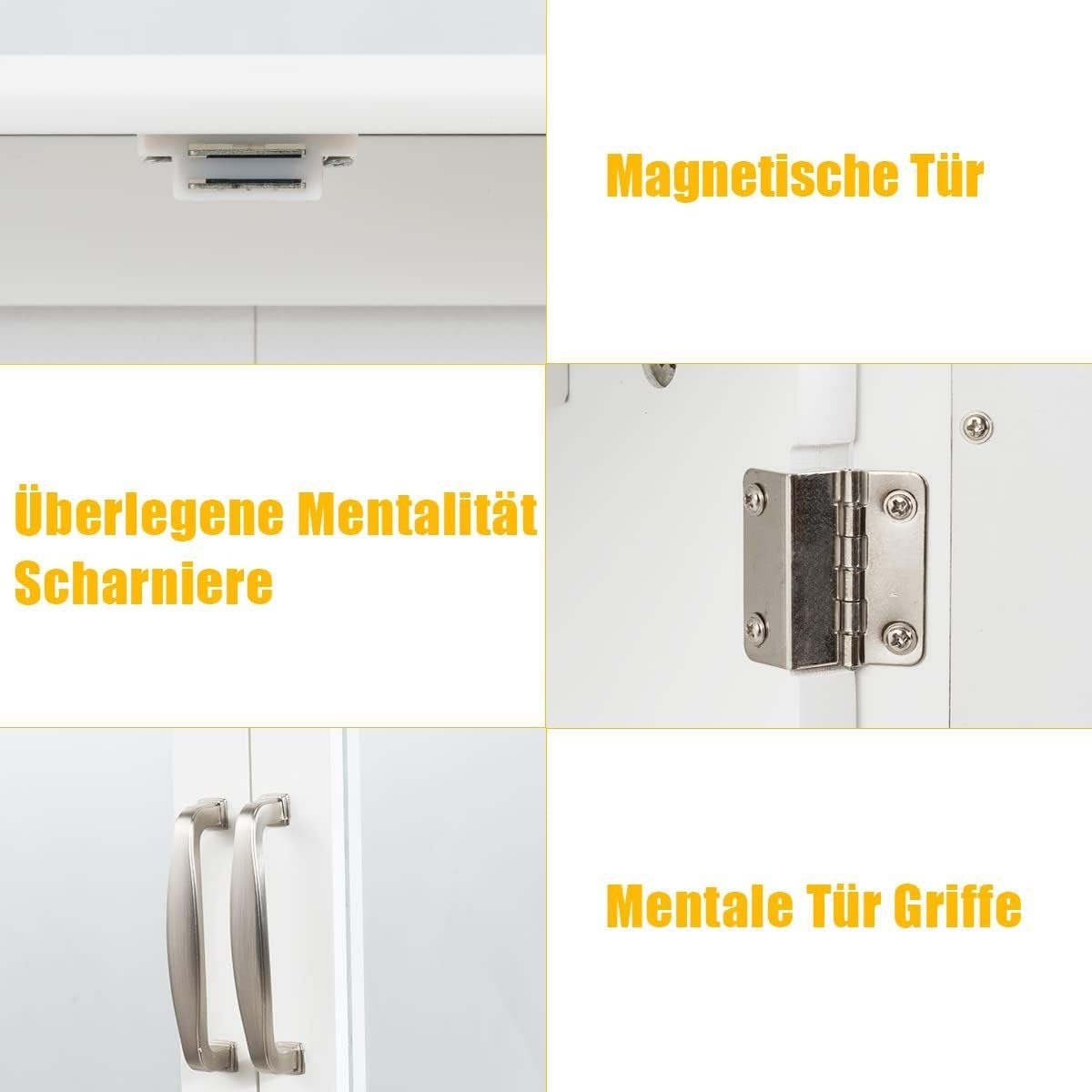 KOMFOTTEU Spiegelschrank Badschrank Hängeschrank, Fächer 2