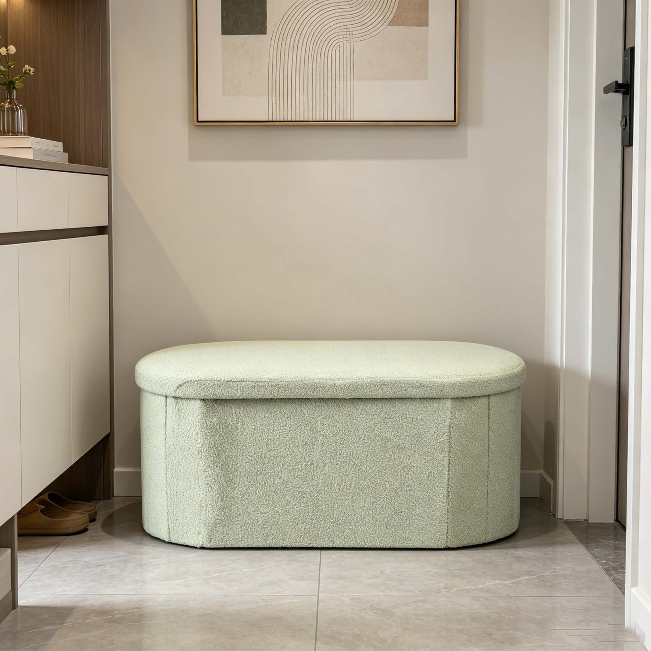 relaxdays Sitztruhe Sitzbank aus Teddystoff (1-St), Salbei – Bild 3 von 5