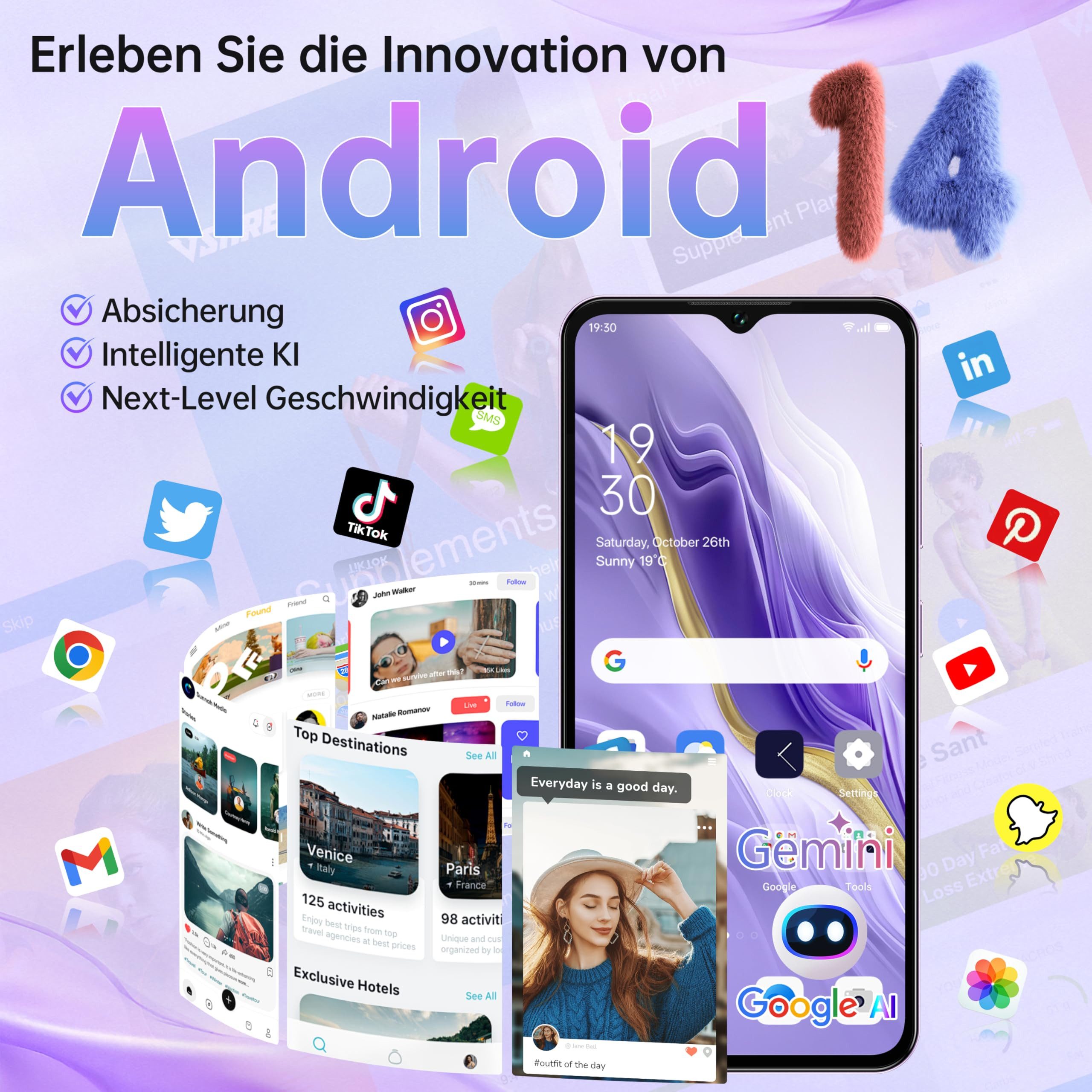 OUKITEL C2 Handy Ohne Vertrag Android 14 Smartphone (16,56 cm/6.52 Zoll, 64 GB Speicherplatz, 13 MP Kamera, 5000mAh, 16GB RAM 64GB ROM, 6,52'' Display, GPS, 4G Dual SIM)