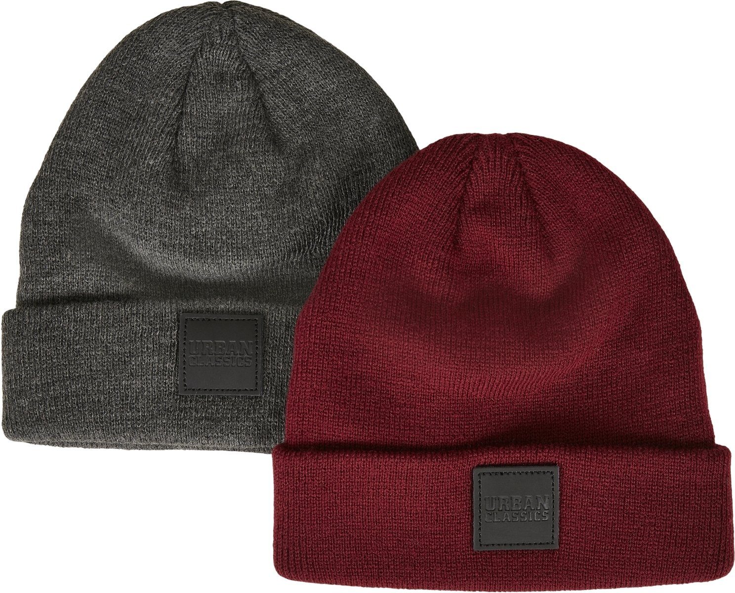 URBAN CLASSICS Beanie Kids Beanie Logopatch burgundy 2-Pack charcoal (1-St) Damen