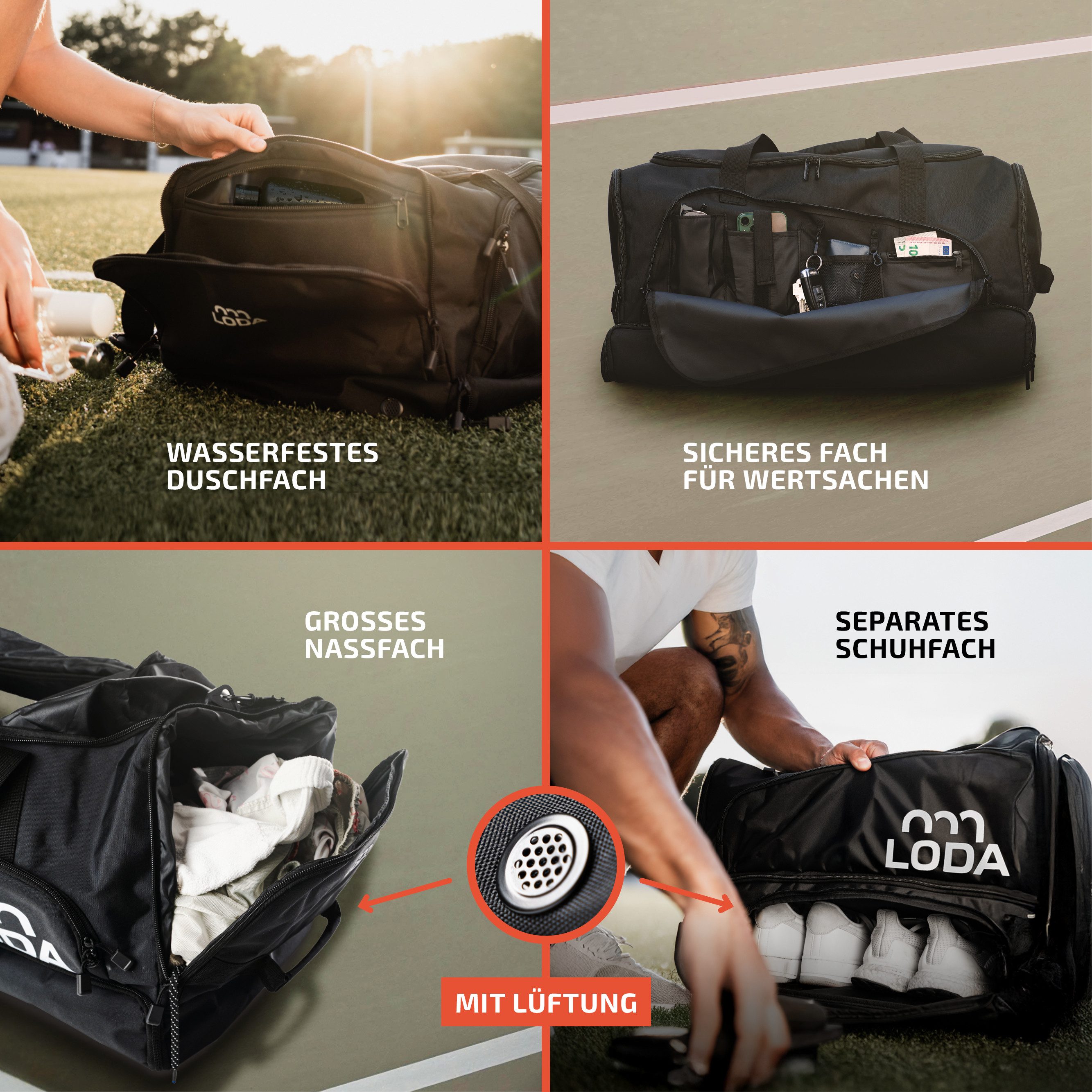 LODA sports Sporttasche - Rucksackfunktion, Schuh-, Wertsachen-, Dusch- & N günstig online kaufen