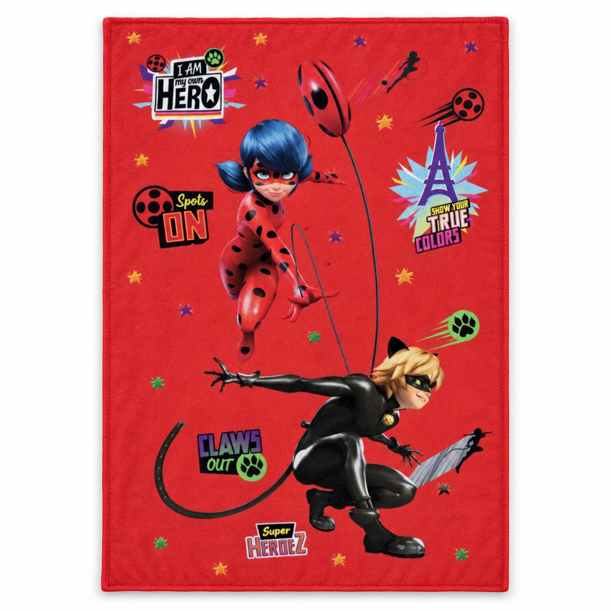 Wohndecke Miraculous Ladybug Cat Noir Kinder Fleecedecke 100x140 cm, AY!Max