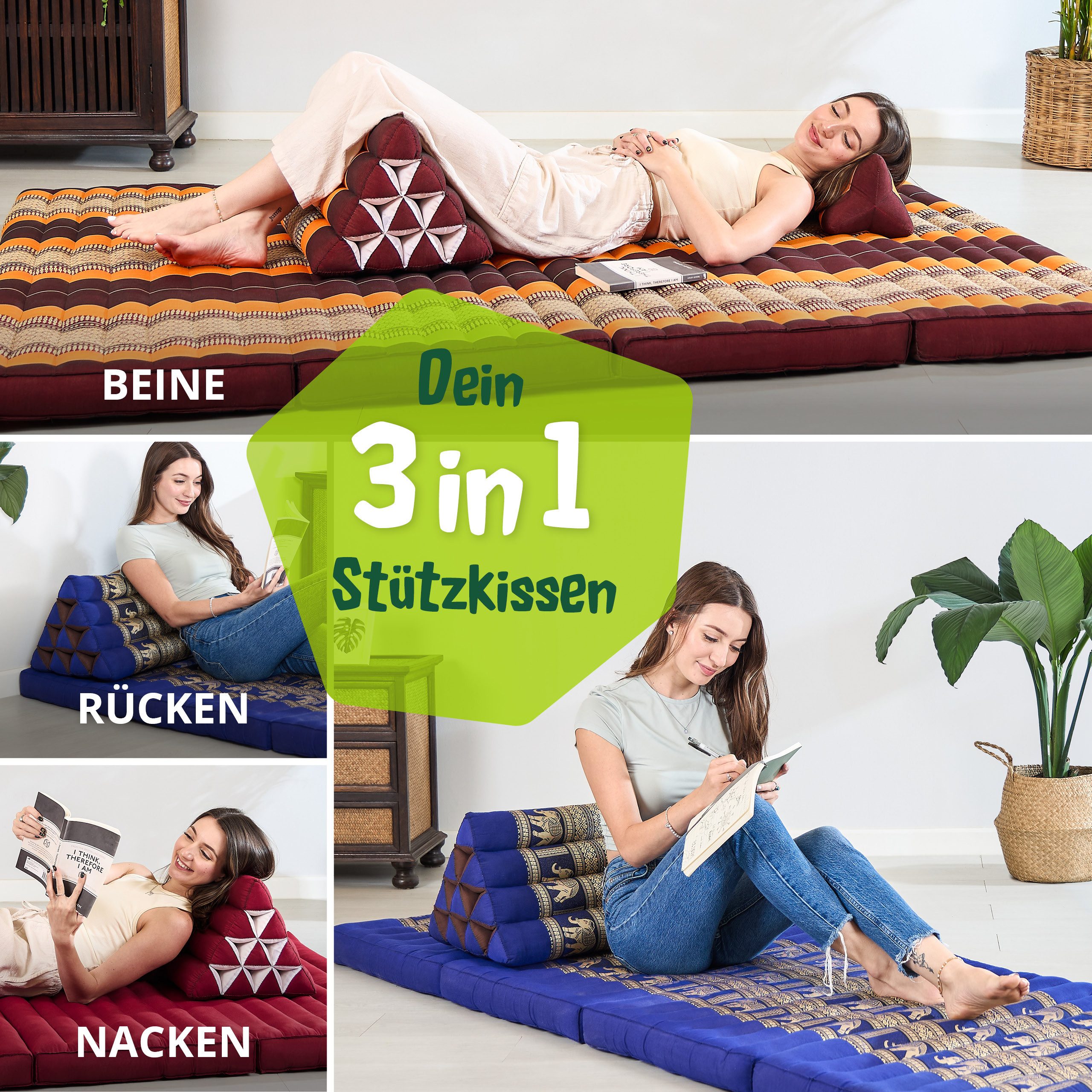 livasia Keilkissen Dreieckskissen (Deluxe) vegan und handgefertigt, 32x55x29cm, Kapok