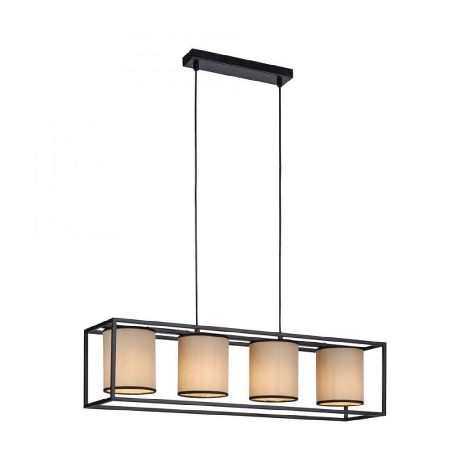 Licht-Erlebnisse Pendelleuchte ZOLVEN, ohne Leuchtmittel, Stoff Metall E27 H: max. 120 cm Schwarz Beige 4-flammig eckig Modern