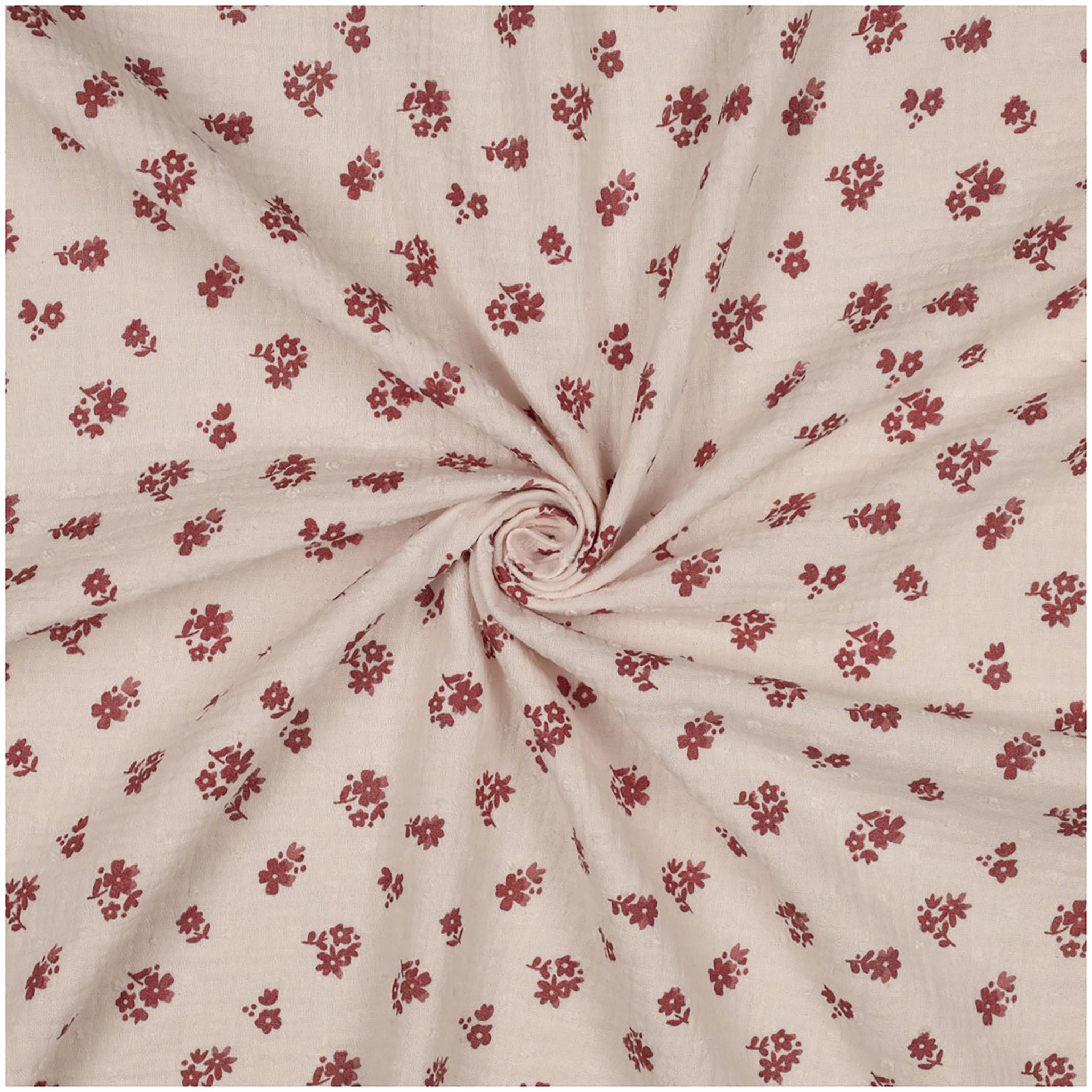 maDDma Stoff Musselin Dobby Blüten Double Gauze ab 1m x 1,35m Blumen Baumwollstoff, creme