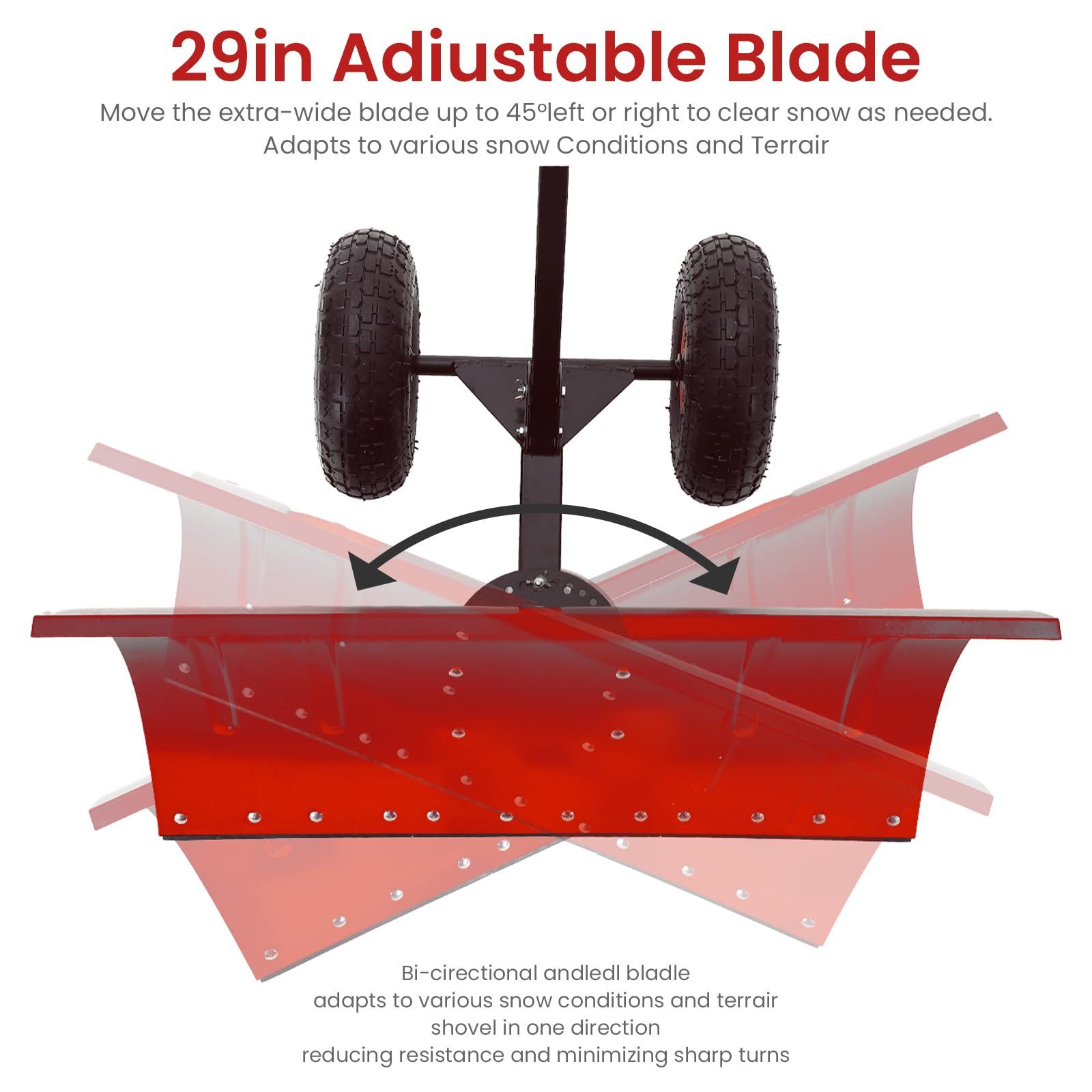 GarveeMore Schneeschieber Schneeschaufel mit Rädern Höhenverstellbarer gepolsterter Griff