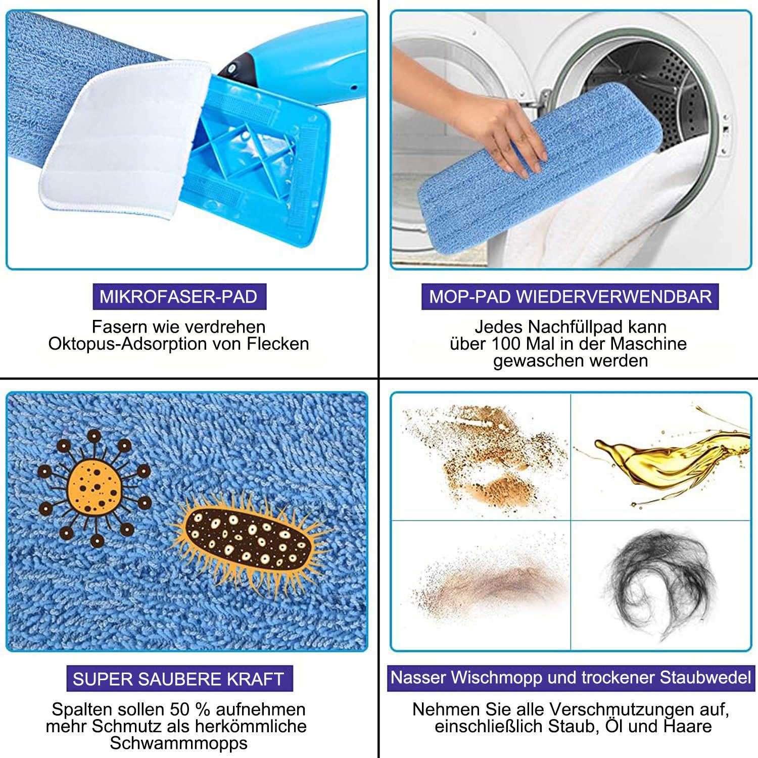 MODFU 5 Stück Mopp Wischmopp Bezug Pads Bodenwischer Wischtuch Bodentücher Wischbezug (Microfaser, 42x14 cm, nur für Wischmopp mit Klettverschluss, Moppbezug Wischmopp-Bezüge Ersatzbezug Wischpad, für Mop Sprühwischer Wischmopps Bodenwischer Waschbar)