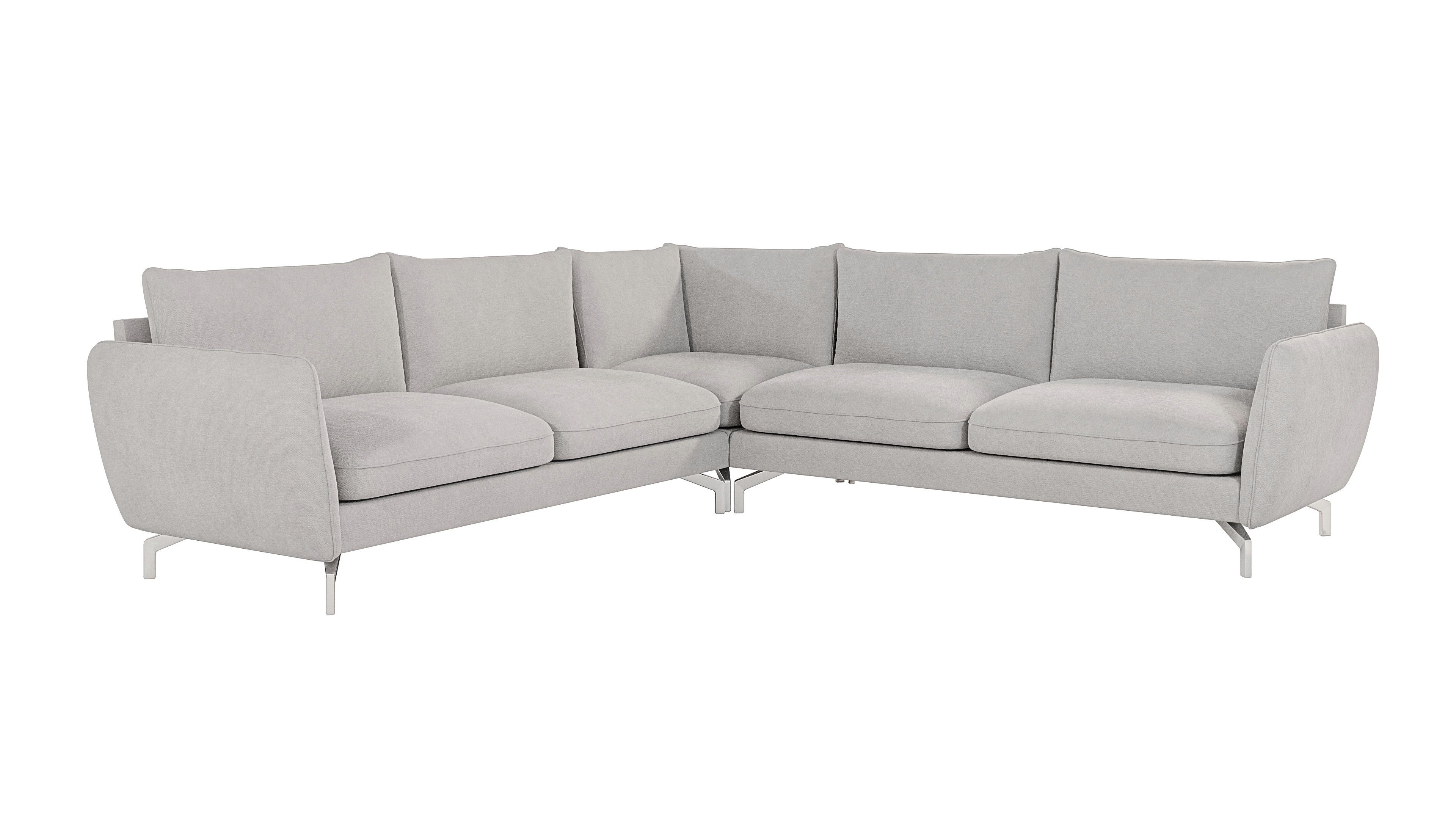 S-Style Möbel Ecksofa Benita mit Silber Metall Füßen, Ottomane links oder rechts bestellbar, mit Wellenfederung