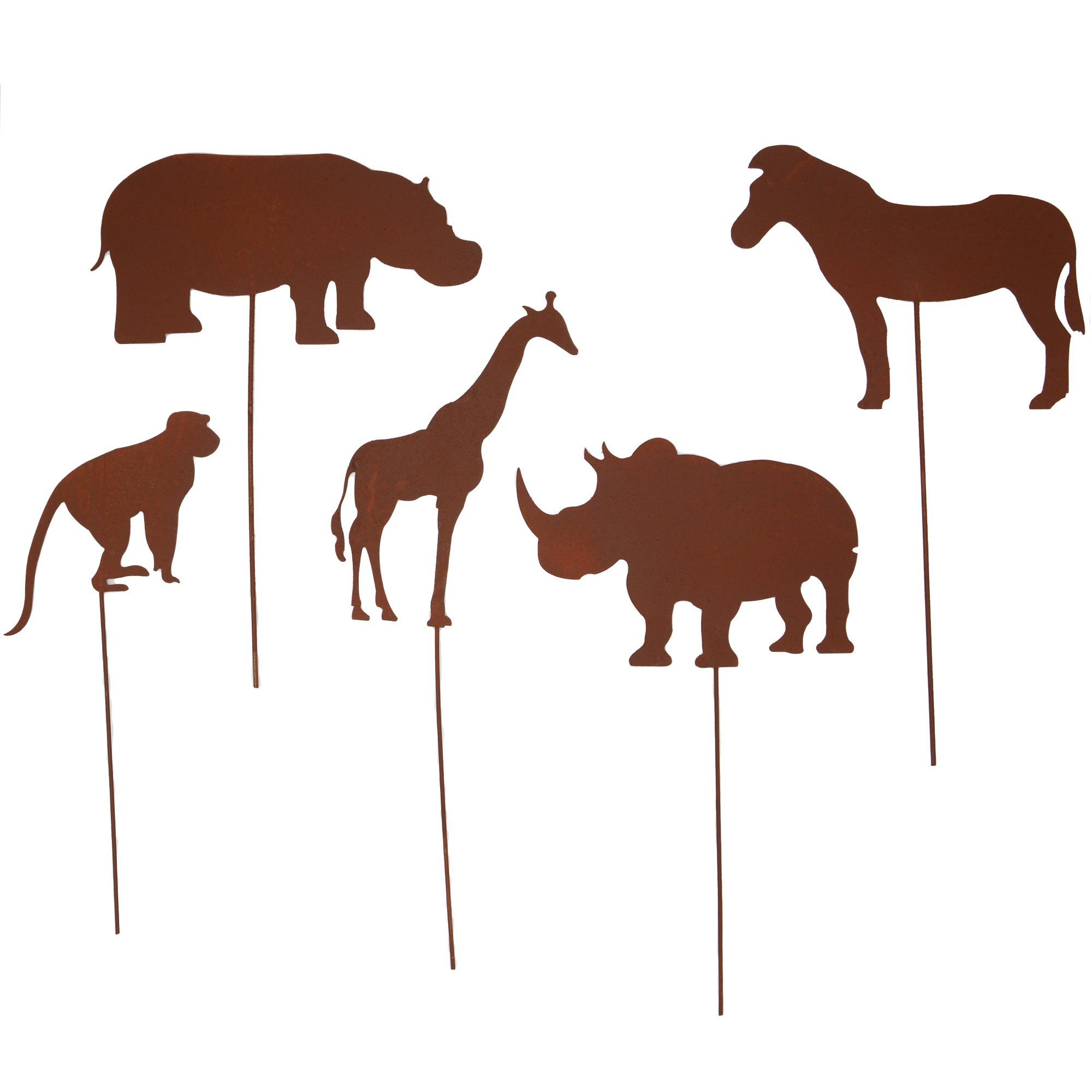 Gartenstecker 5er Set Tiere in Afrika Rostoptik
