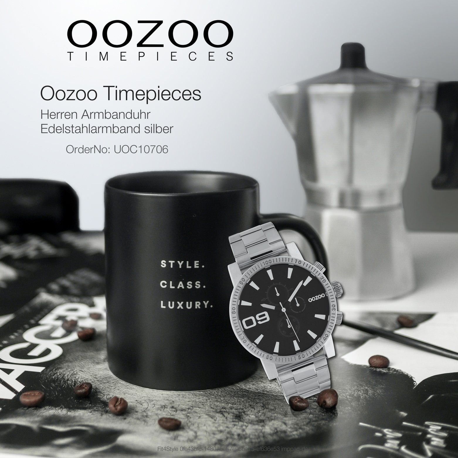 Elegant-Style Herren Herrenuhr OOZOO (ca. Oozoo groß rund, 45mm) Quarzuhr Analog, Armbanduhr Edelstahl Edelstahlarmband,