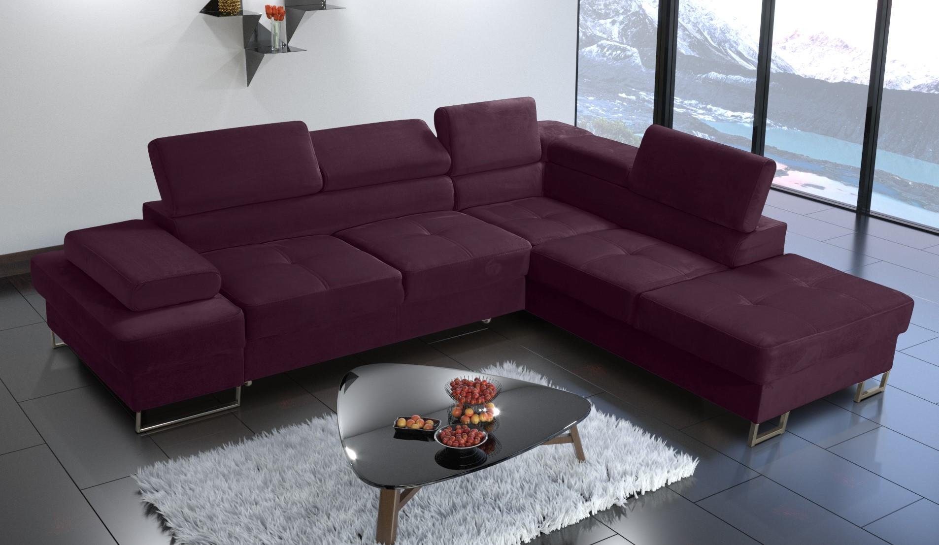 Ecksofa Couch gelb Textil Ecksofa, Lila Modern L-Form Wohnzimmer Polsterung JVmoebel